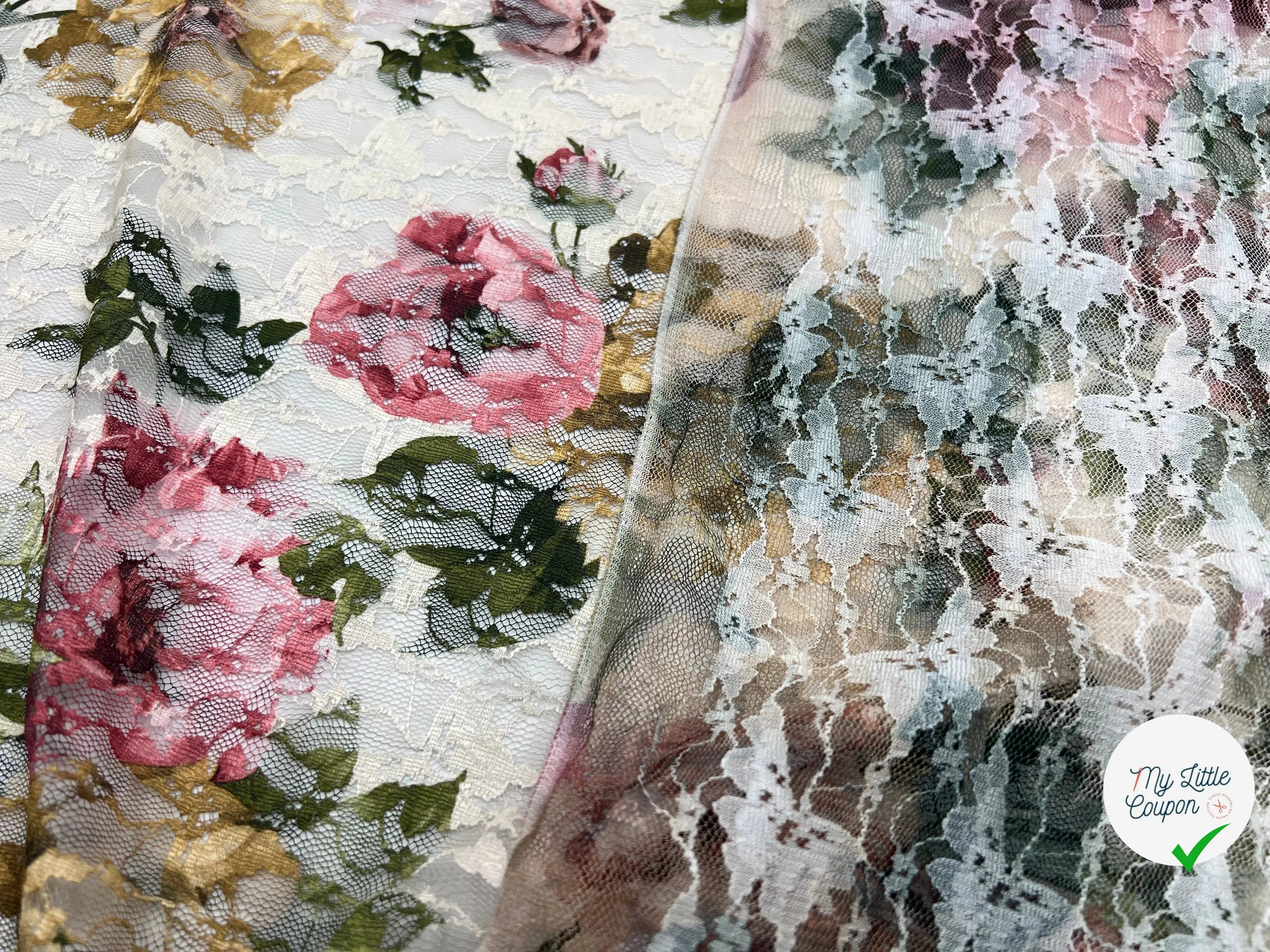 DENTELLE IMPRIMÉ BOUQUET ROMANTIQUE - My Little Coupon - tissu - coudre