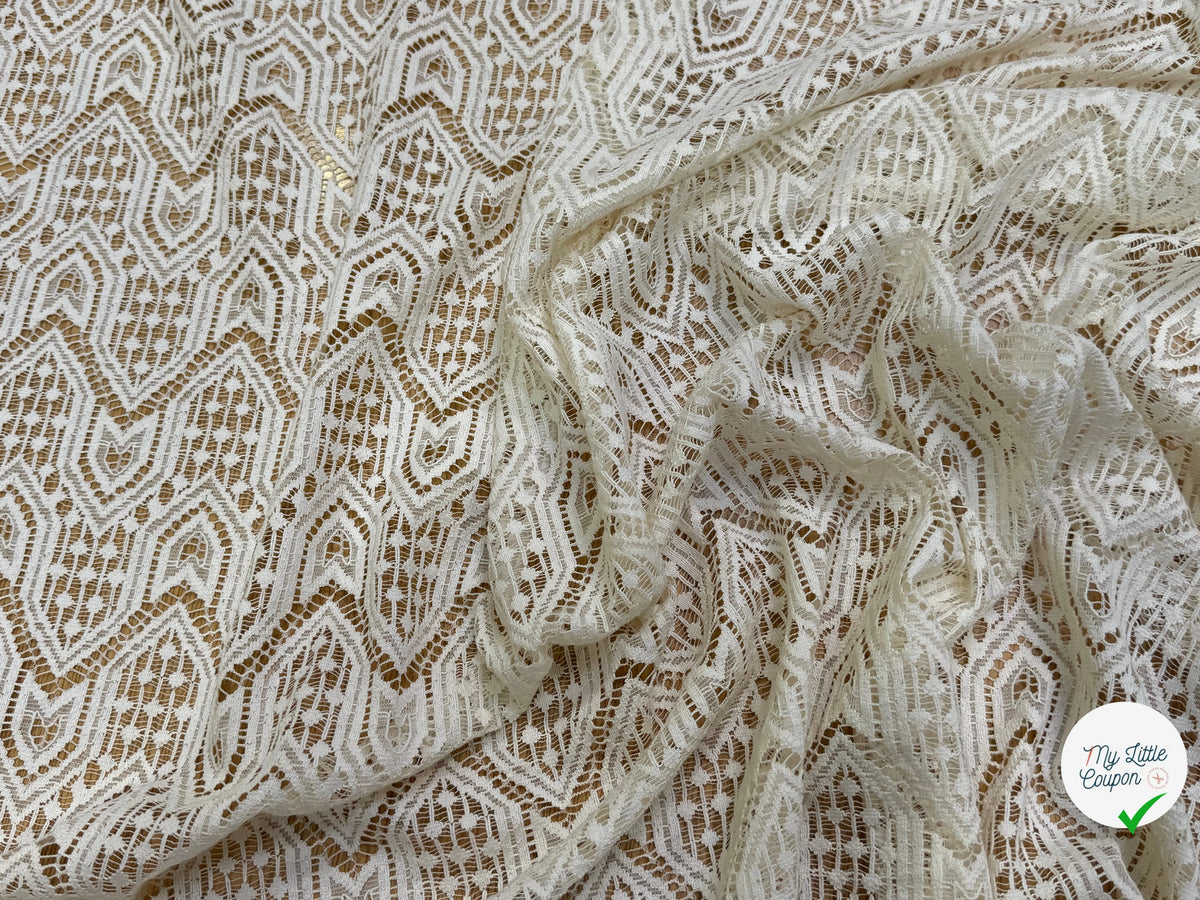 DENTELLE STRETCH MOTIFS GÉOMÉTRIQUES 80% COTON ÉCRU - My Little Coupon