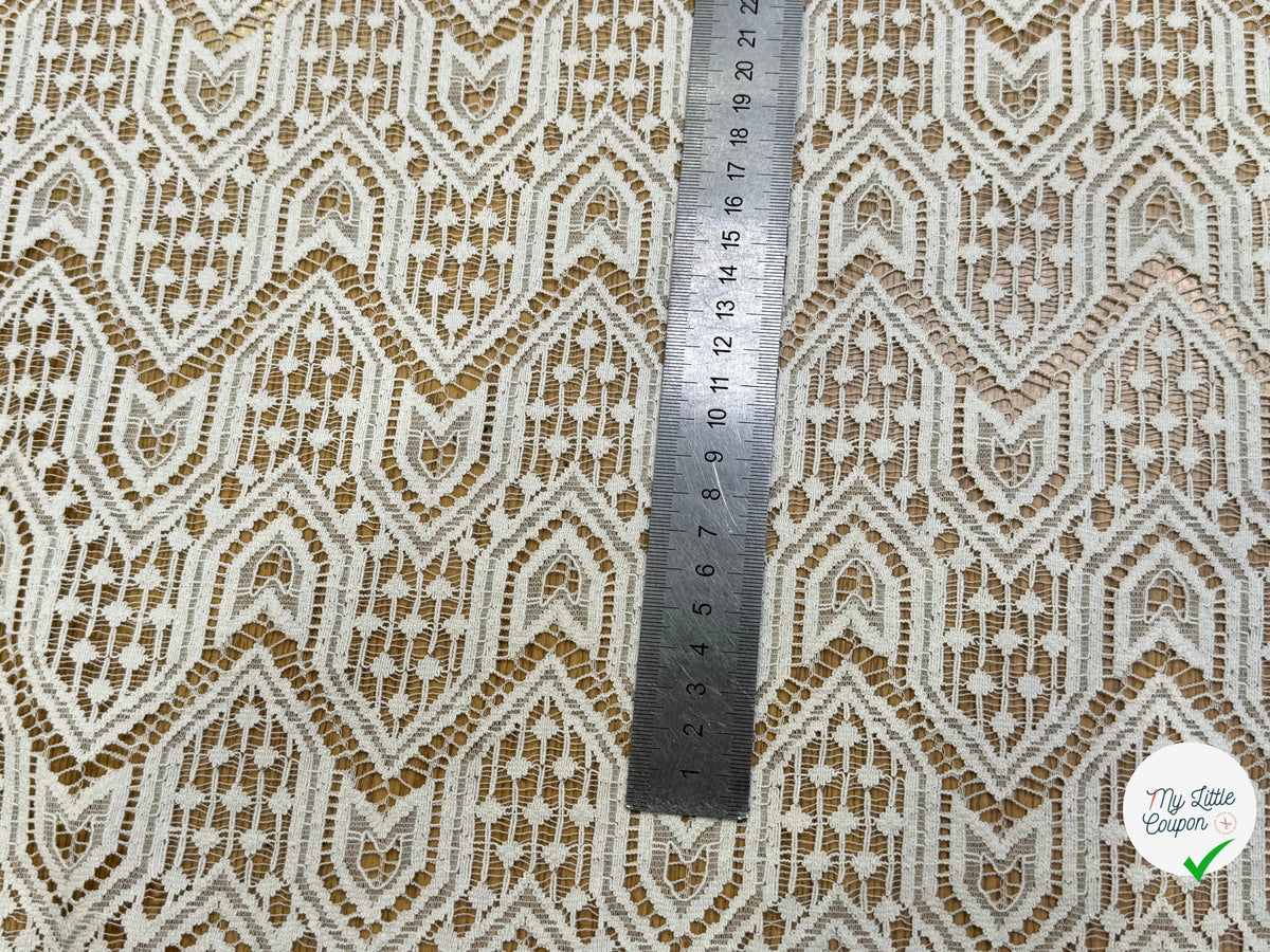DENTELLE STRETCH MOTIFS GÉOMÉTRIQUES 80% COTON ÉCRU - My Little Coupon