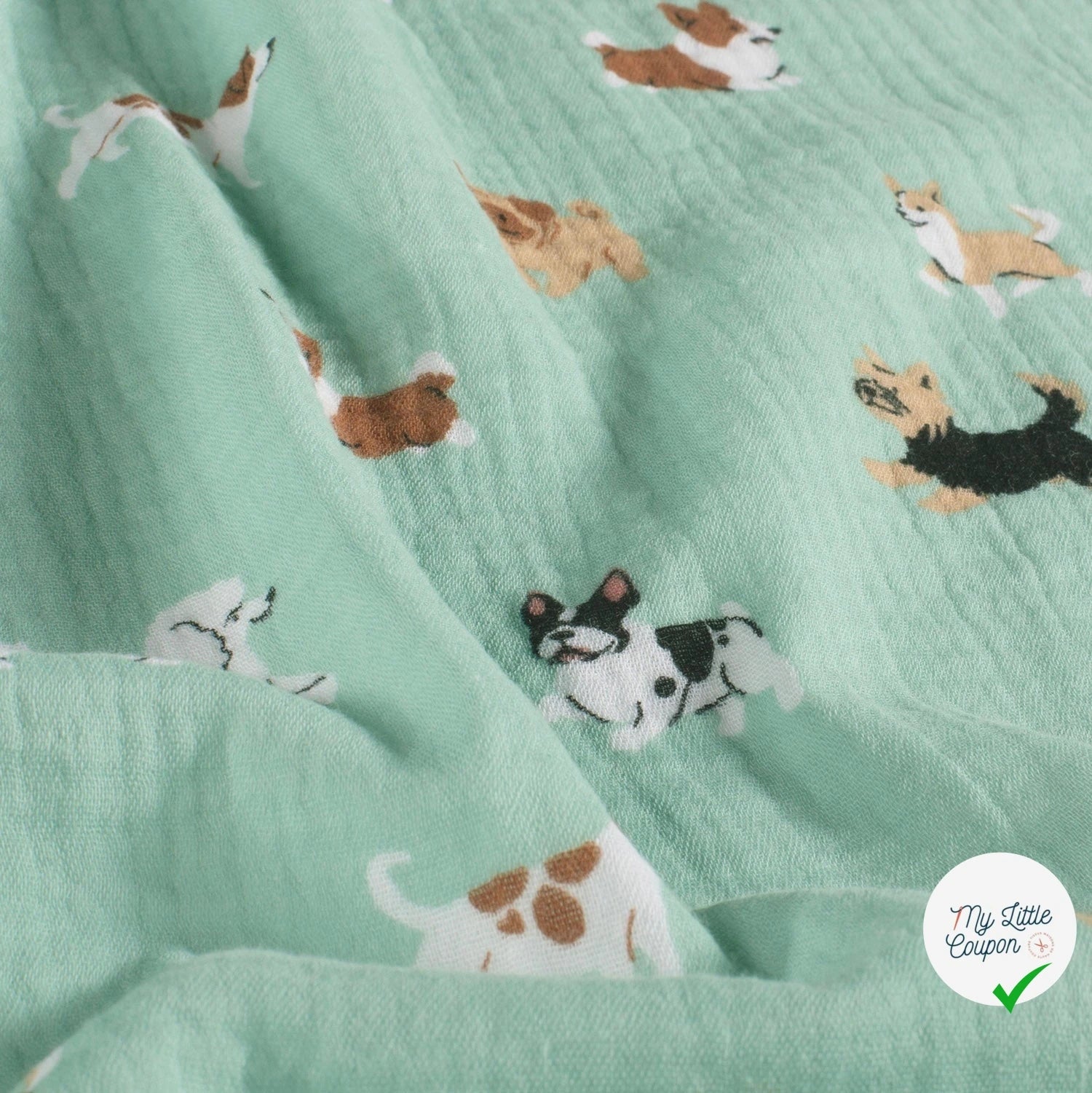 DOUBLE GAZE DE COTON CHIENS BLEU BÉBÉ - My Little Coupon
