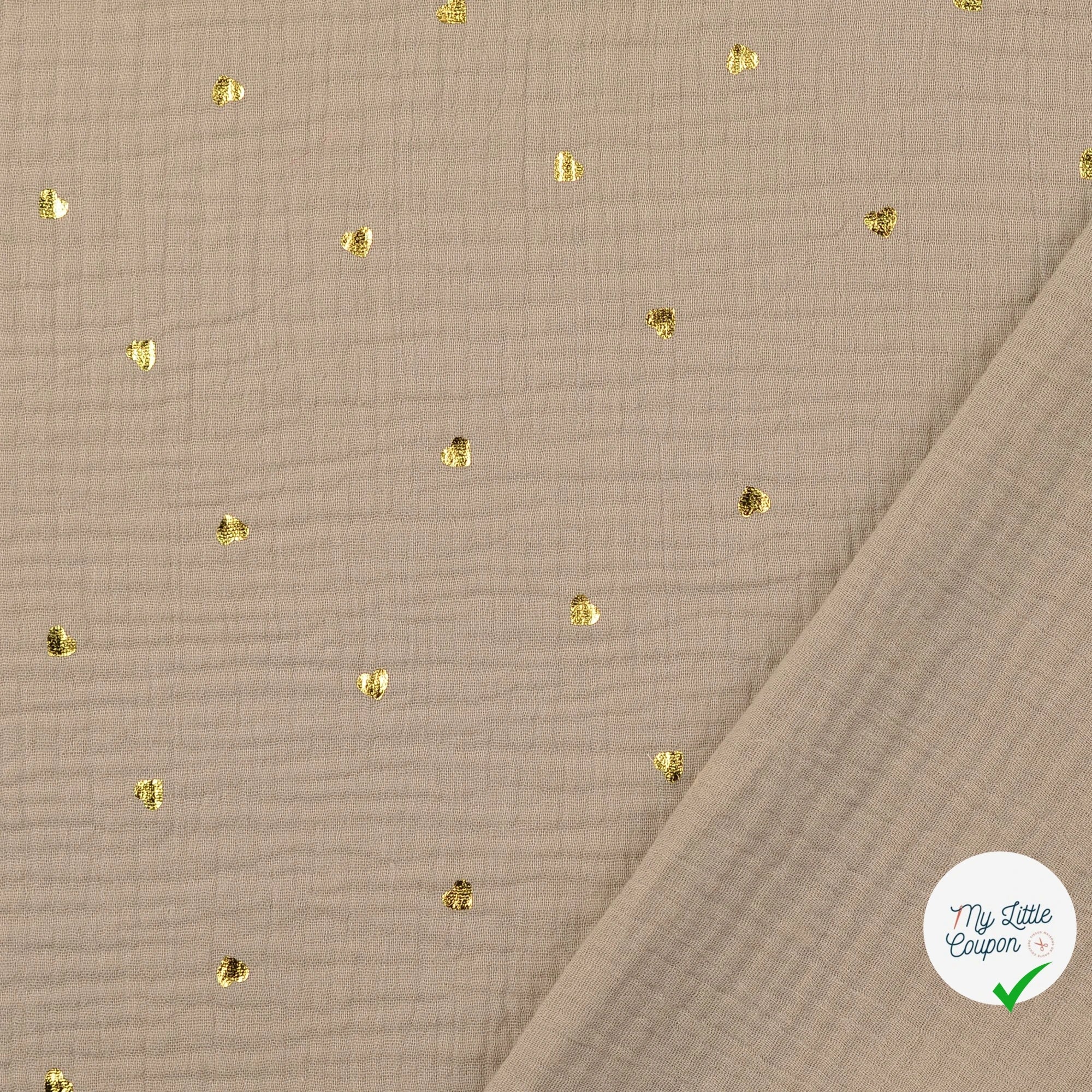 DOUBLE GAZE DE COTON CŒURS BEIGE - My Little Coupon