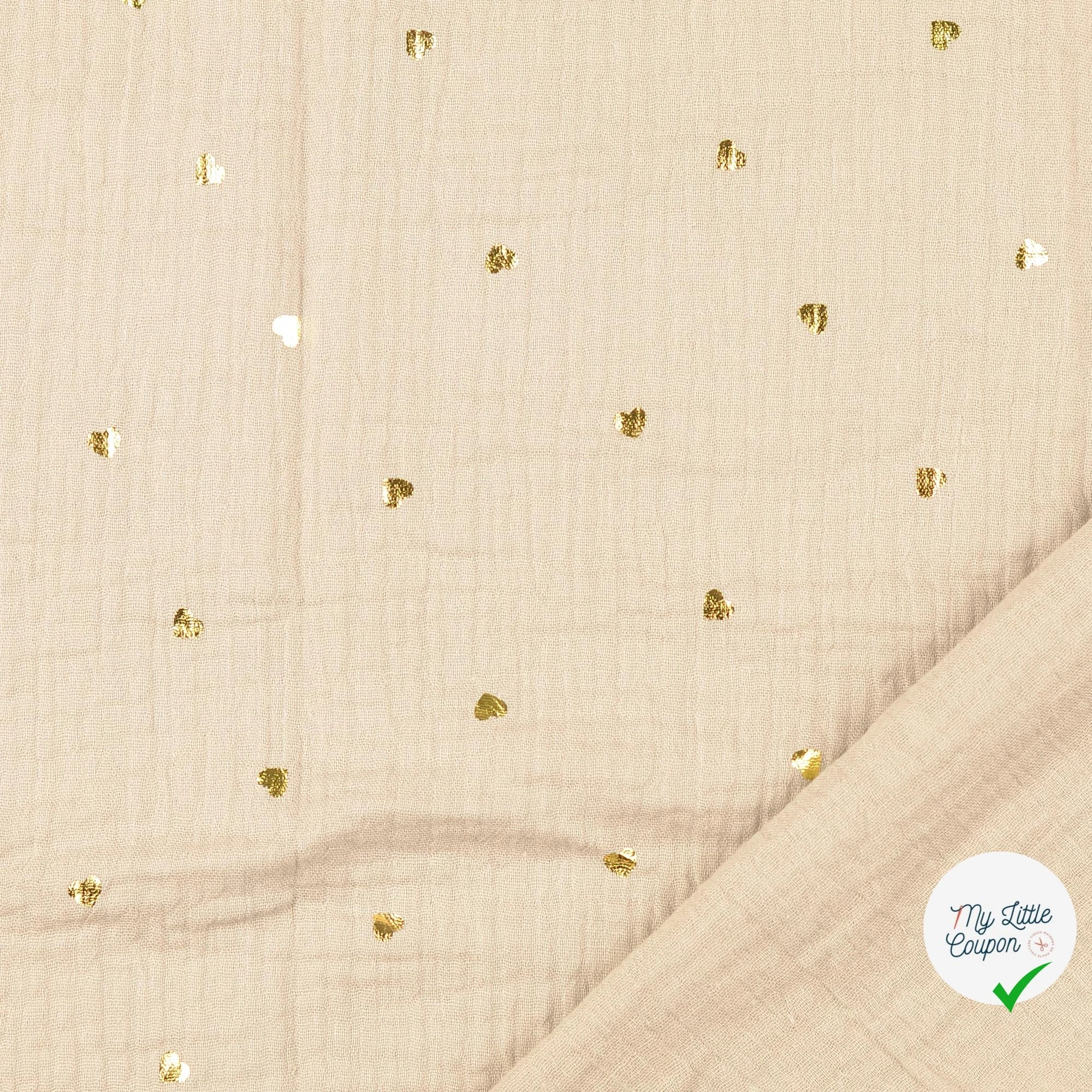DOUBLE GAZE DE COTON CŒURS BEIGE - My Little Coupon