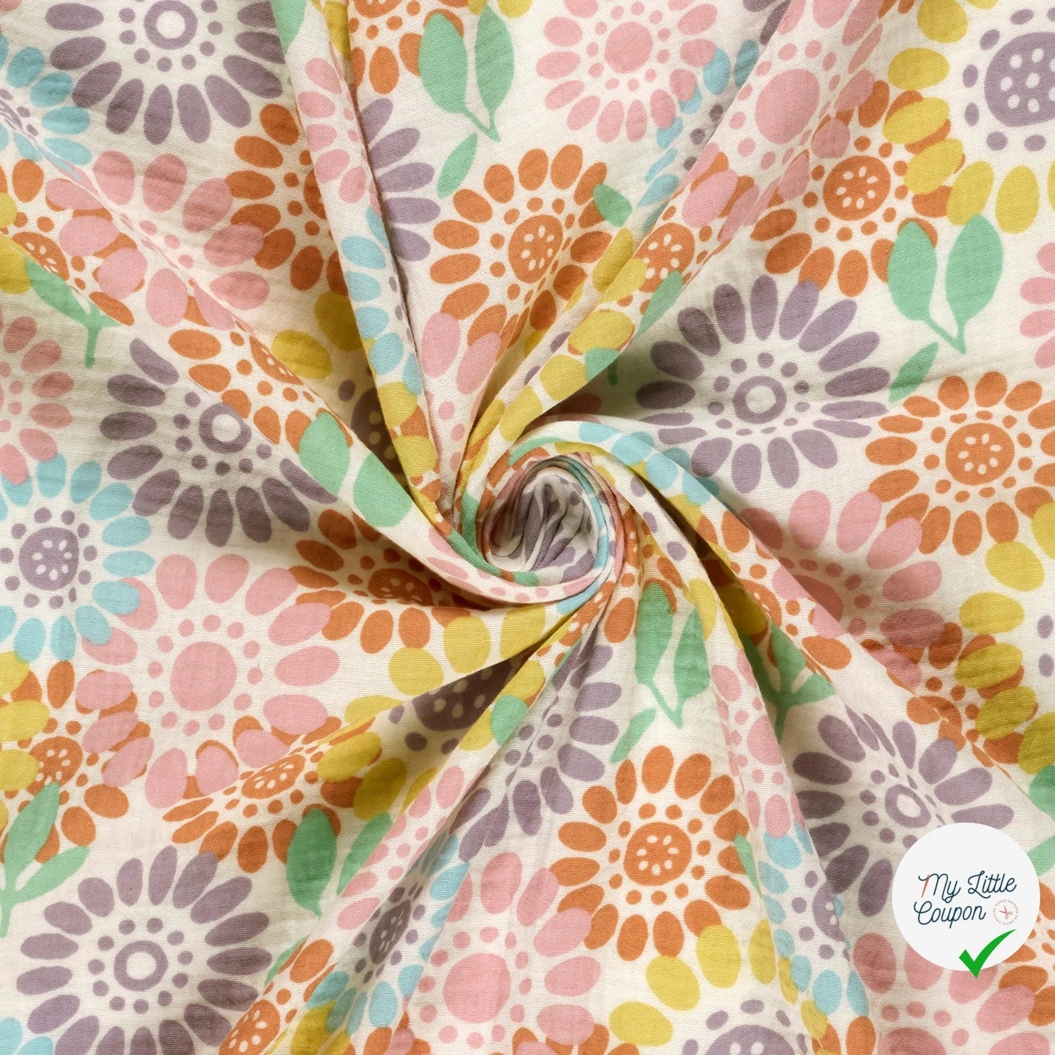 DOUBLE GAZE DE COTON FLEURS BLANC CASSÉ - My Little Coupon