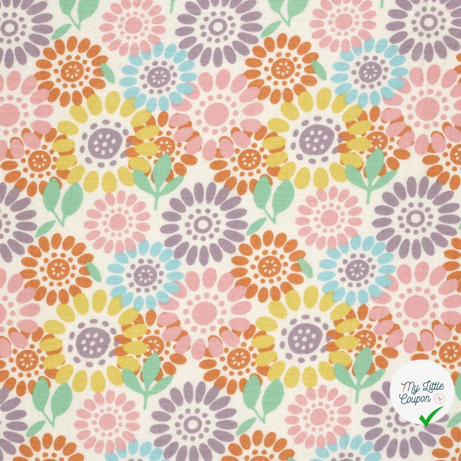 DOUBLE GAZE DE COTON FLEURS BLANC CASSÉ - My Little Coupon