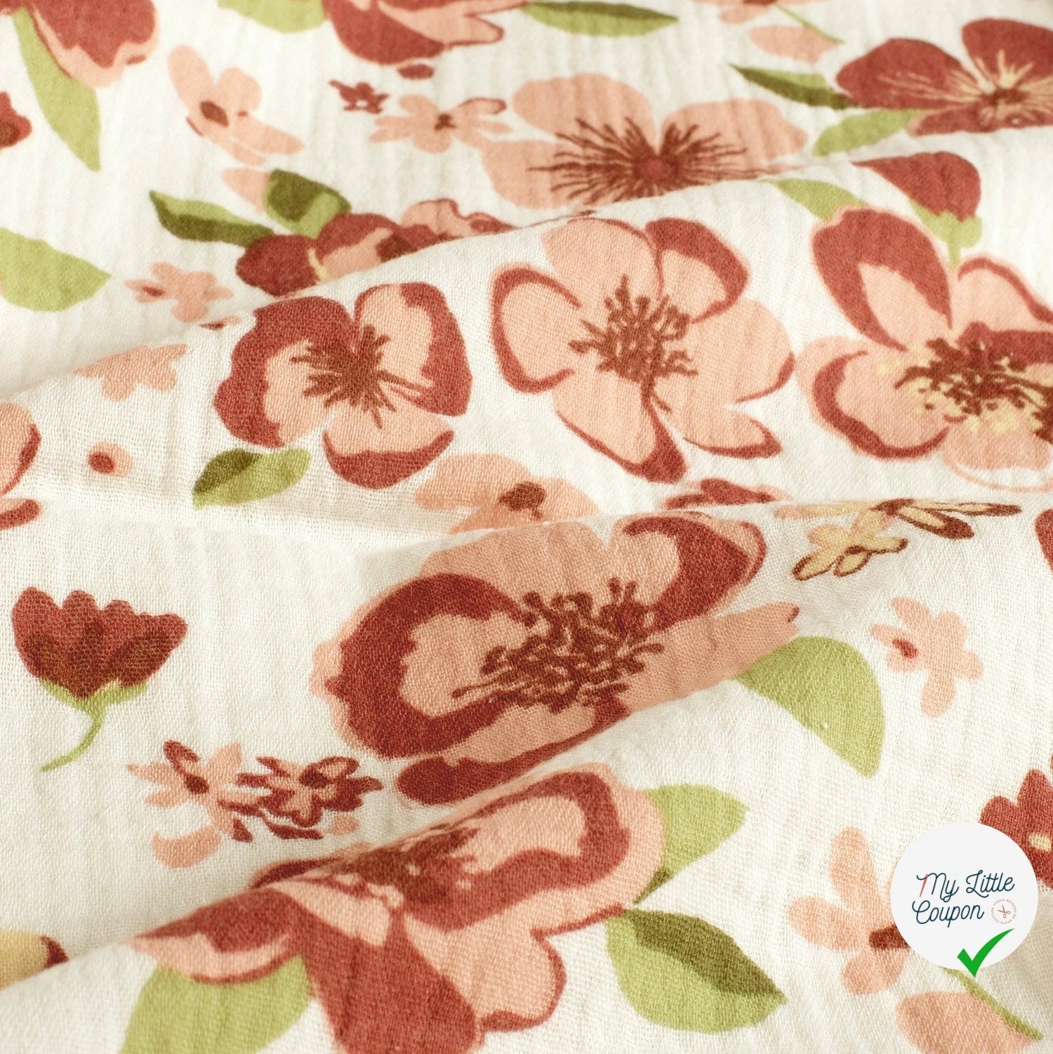 DOUBLE GAZE DE COTON FLEURS BLANC CASSÉ - My Little Coupon