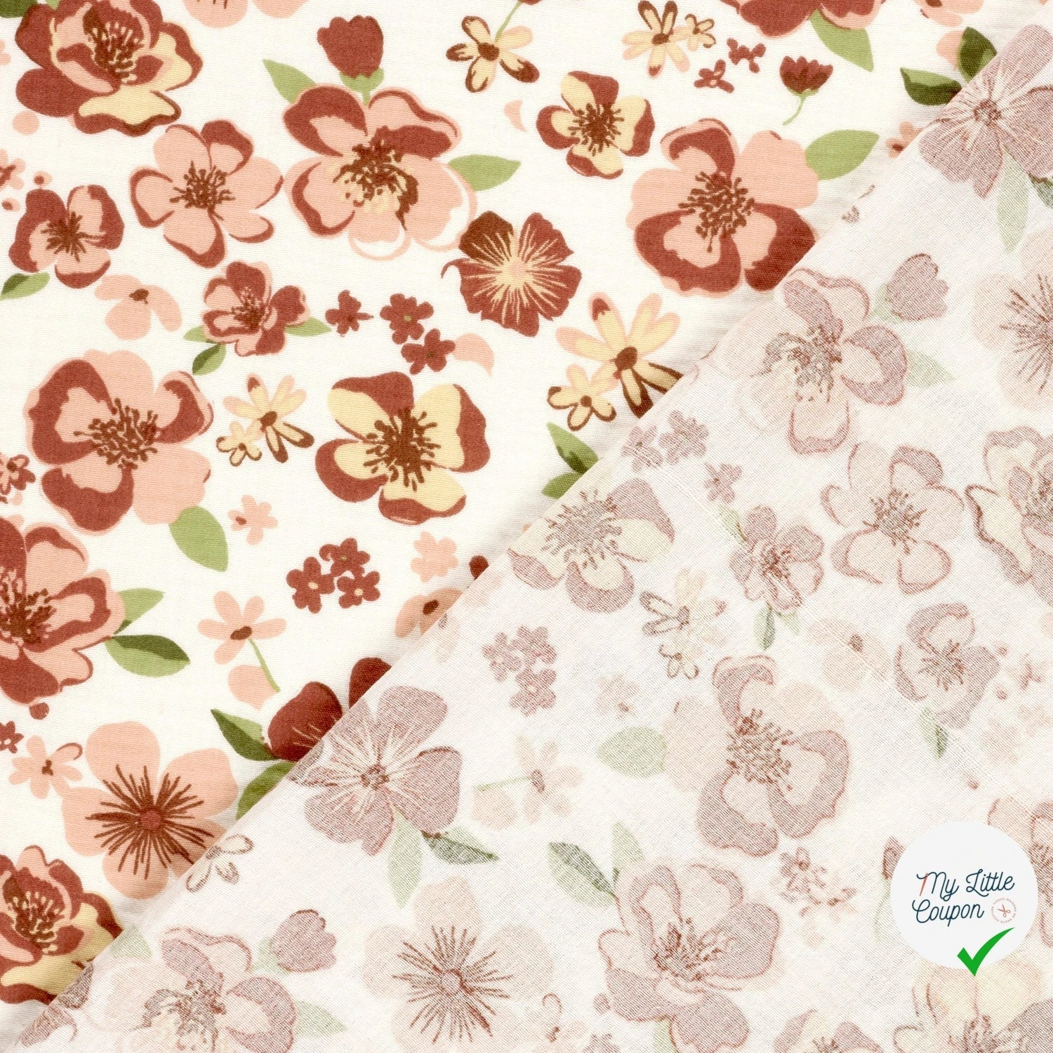 DOUBLE GAZE DE COTON FLEURS BLANC CASSÉ - My Little Coupon