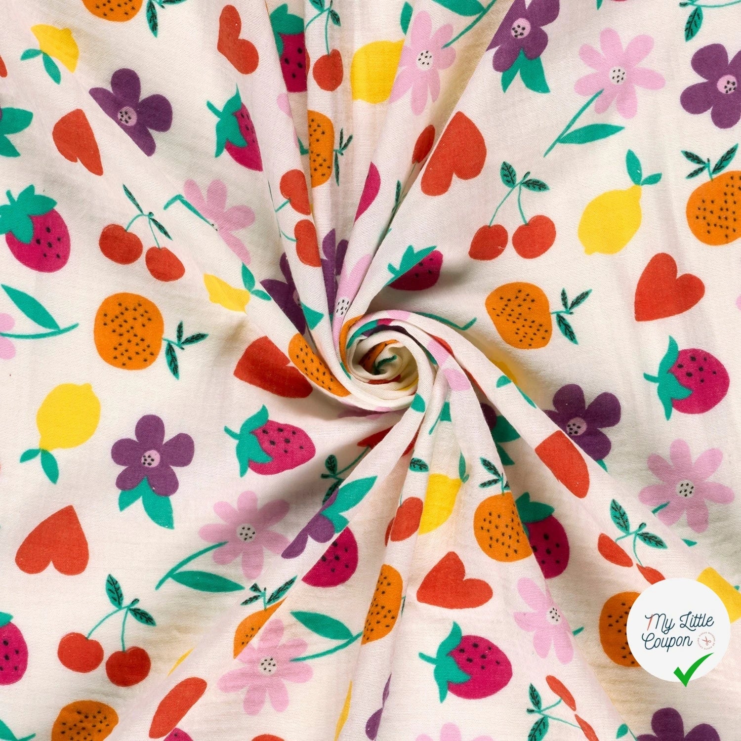 DOUBLE GAZE DE COTON FLEURS BLANC CASSÉ - My Little Coupon