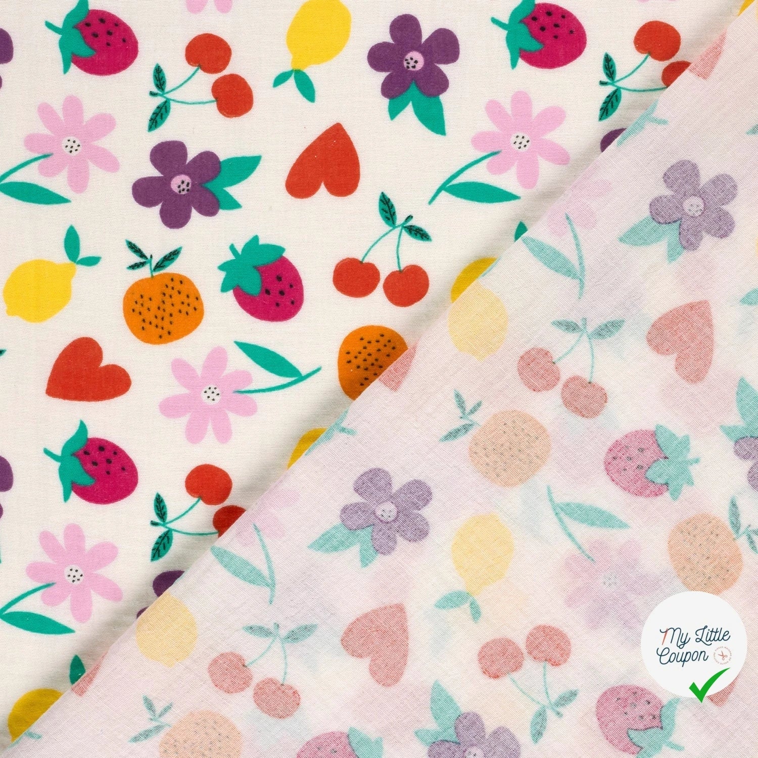 DOUBLE GAZE DE COTON FLEURS BLANC CASSÉ - My Little Coupon