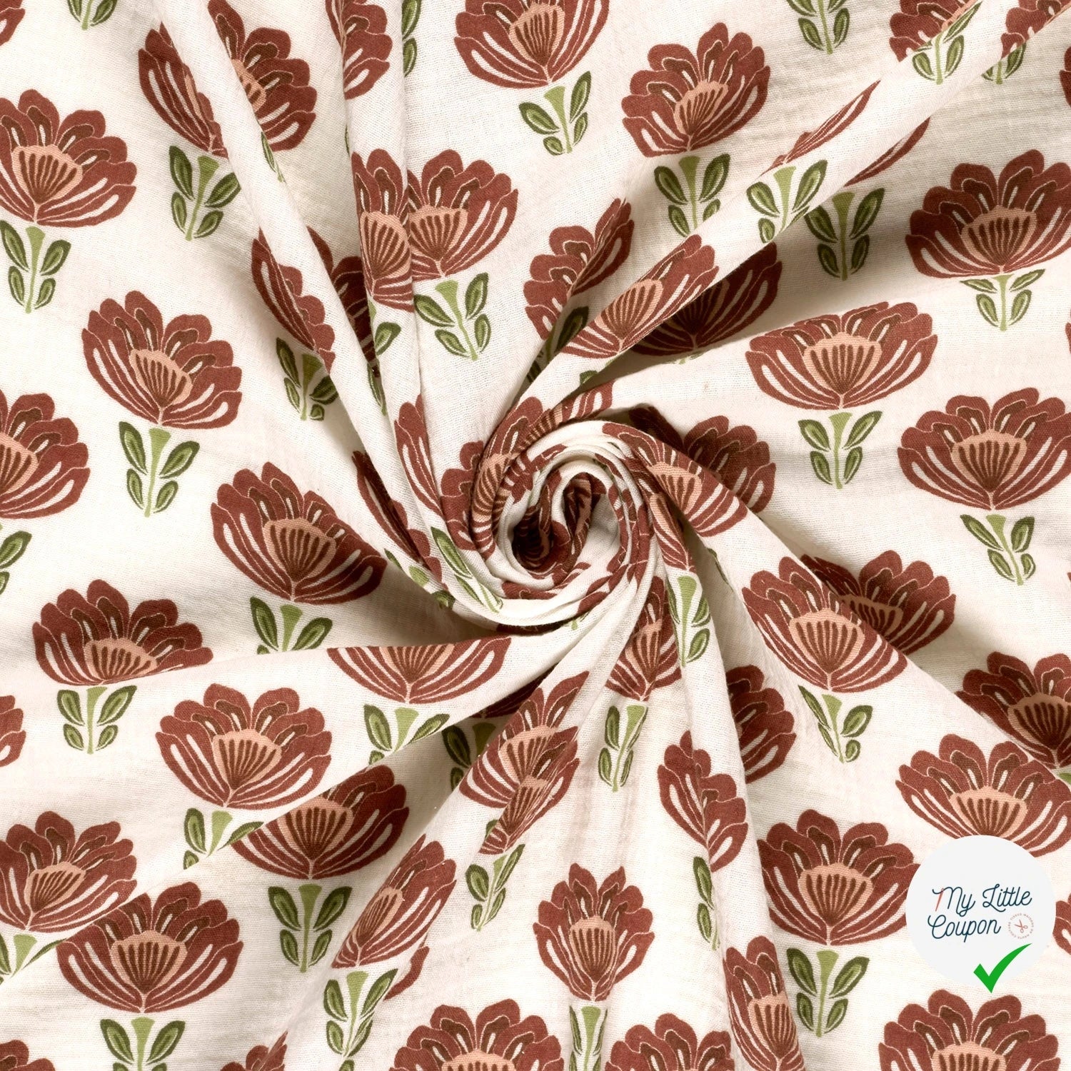 DOUBLE GAZE DE COTON FLEURS FOND BLANC - My Little Coupon