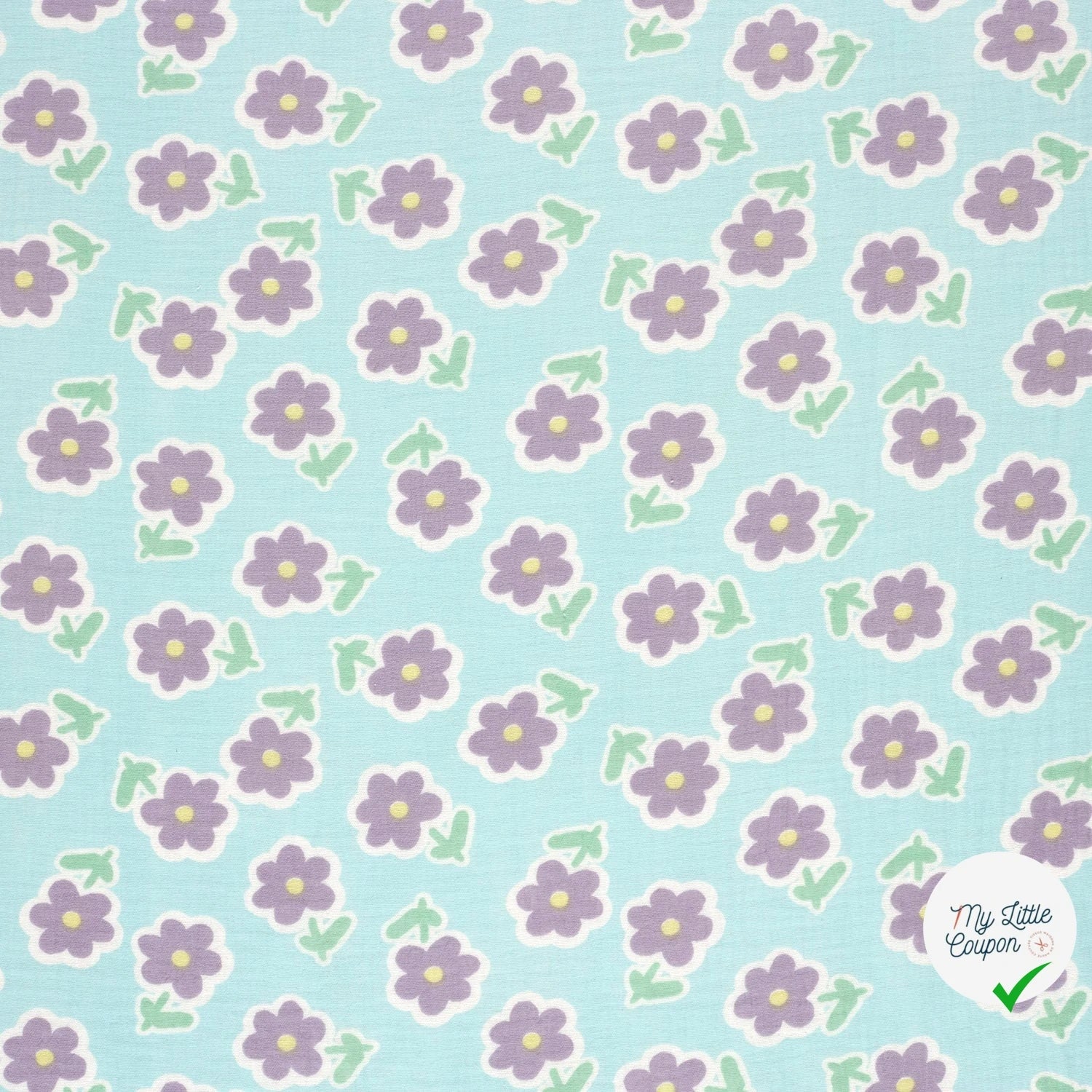 DOUBLE GAZE DE COTON FLEURS GLACE BLEU - My Little Coupon