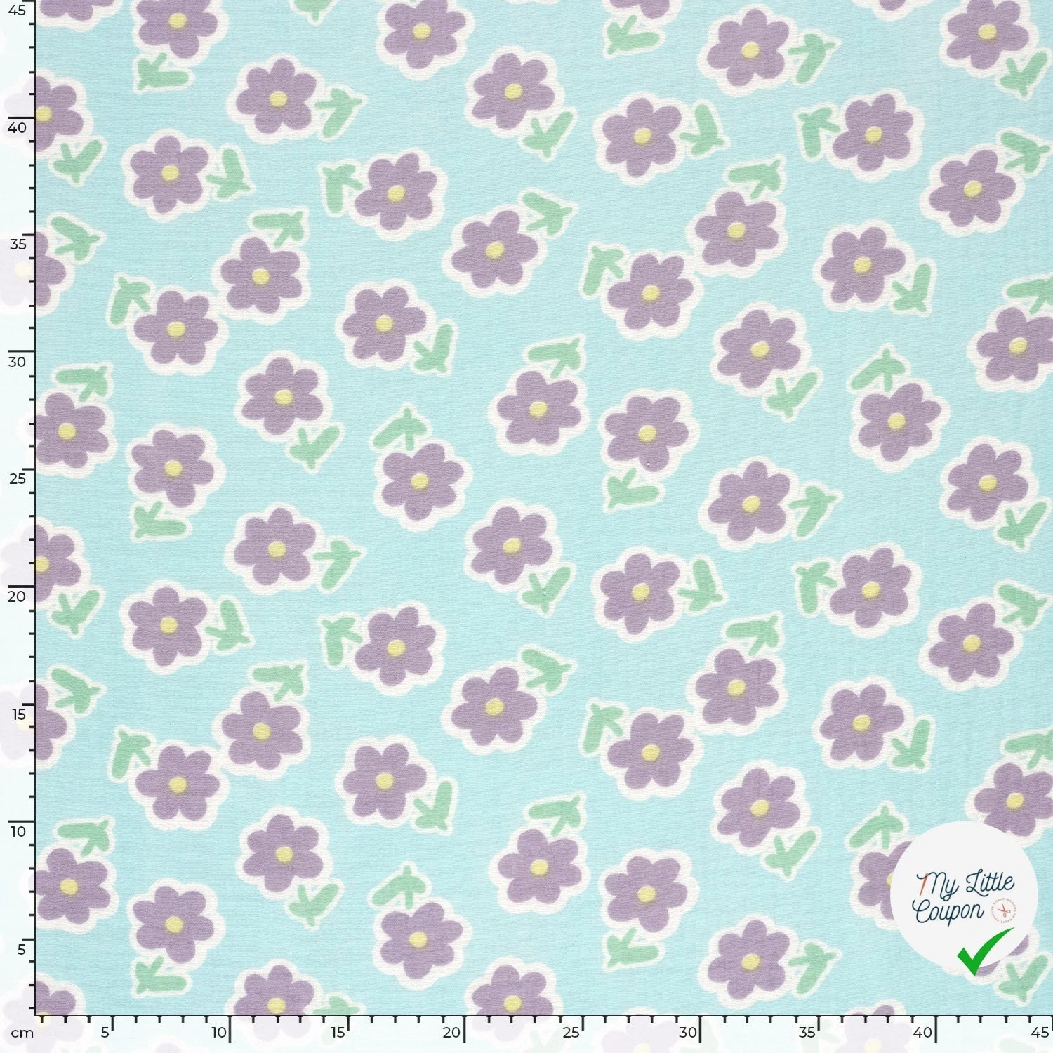 DOUBLE GAZE DE COTON FLEURS GLACE BLEU - My Little Coupon