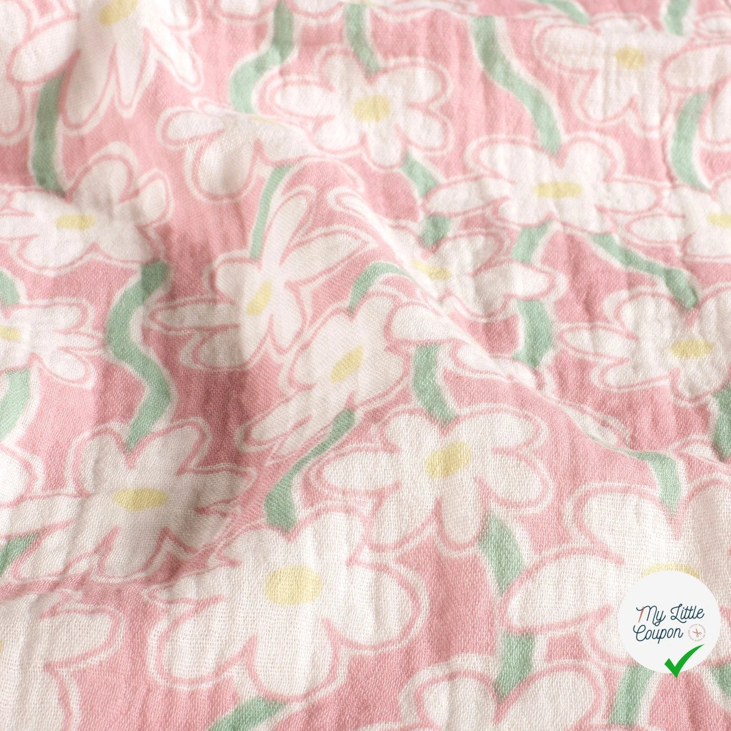 DOUBLE GAZE DE COTON FLEURS ROSE CLAIR - My Little Coupon