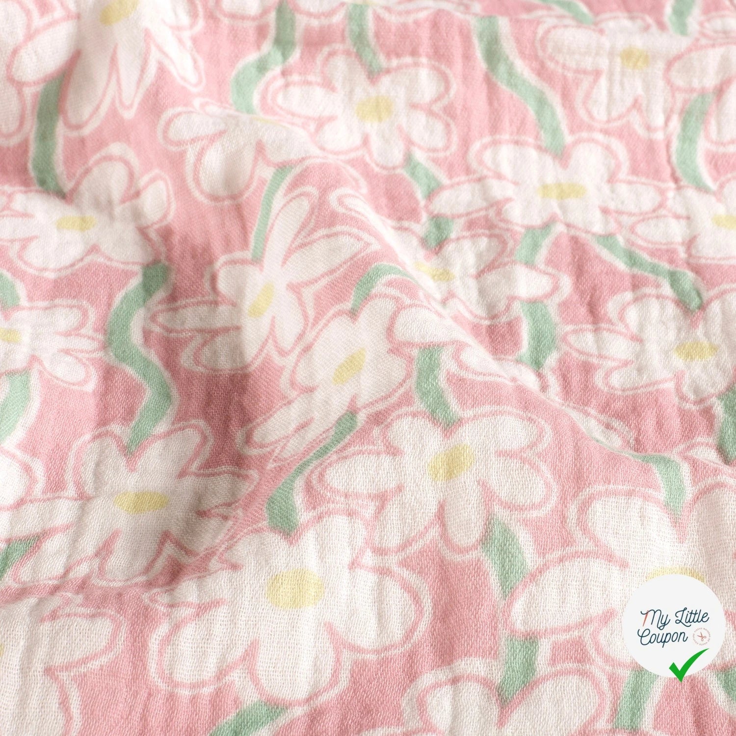 DOUBLE GAZE DE COTON FLEURS ROSE CLAIR - My Little Coupon