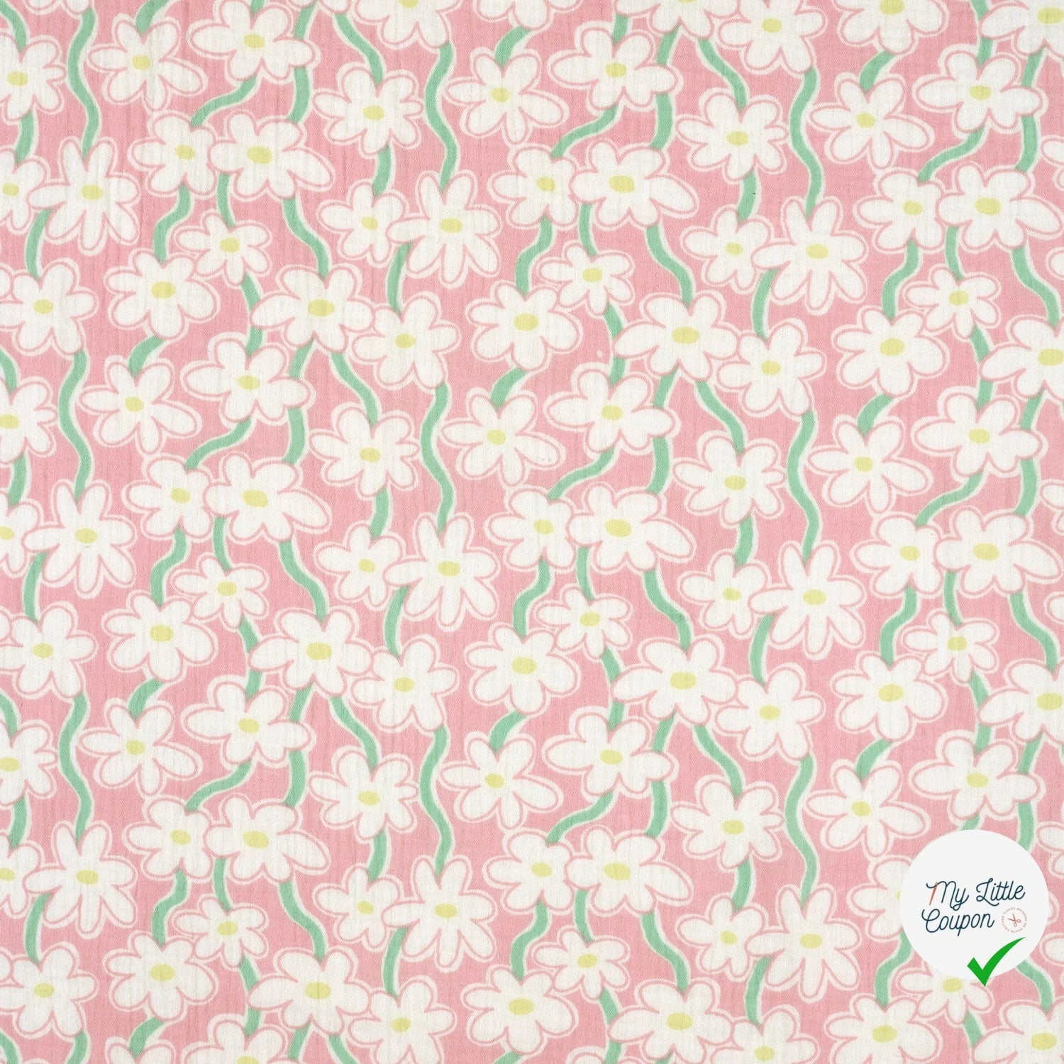 DOUBLE GAZE DE COTON FLEURS ROSE CLAIR - My Little Coupon