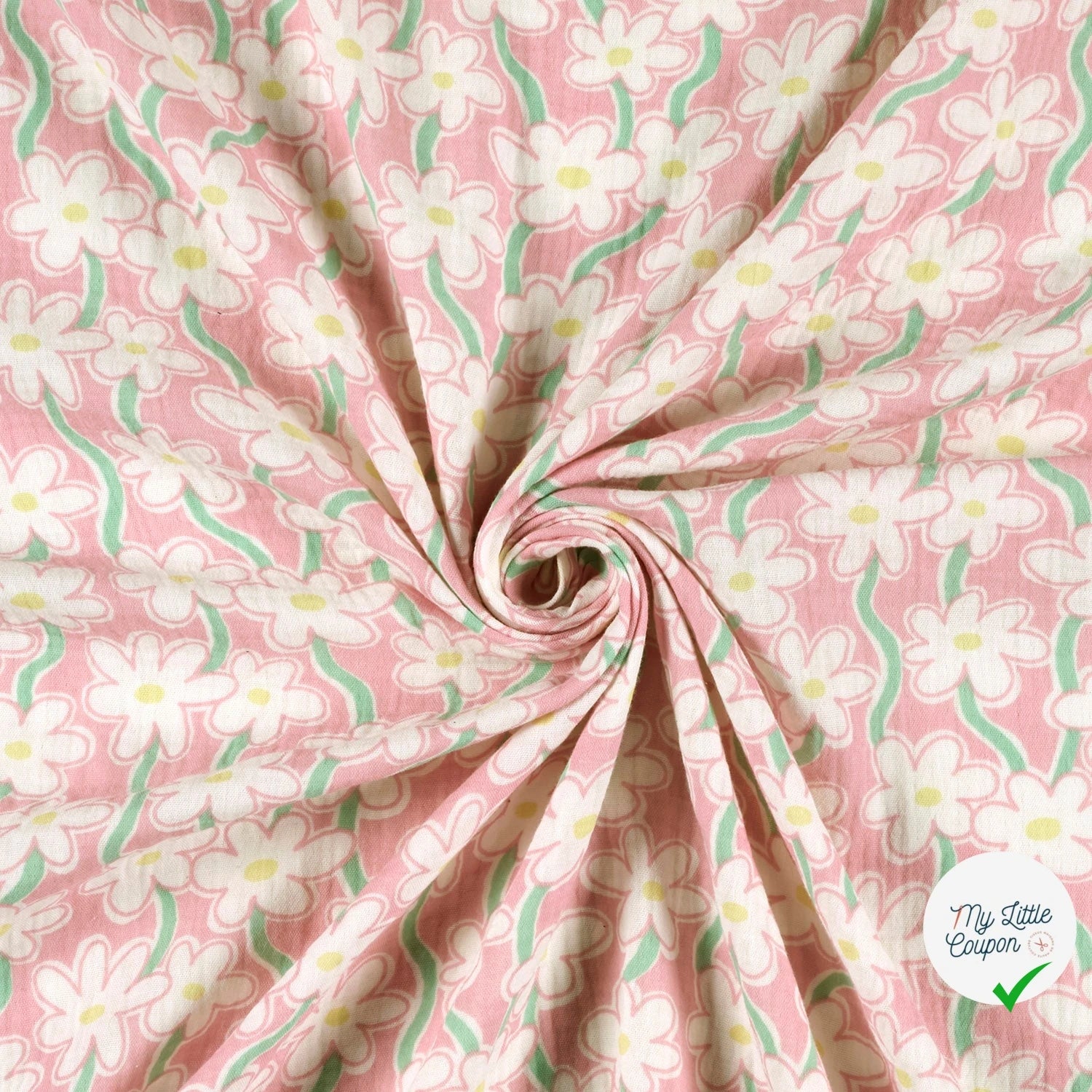 DOUBLE GAZE DE COTON FLEURS ROSE CLAIR - My Little Coupon