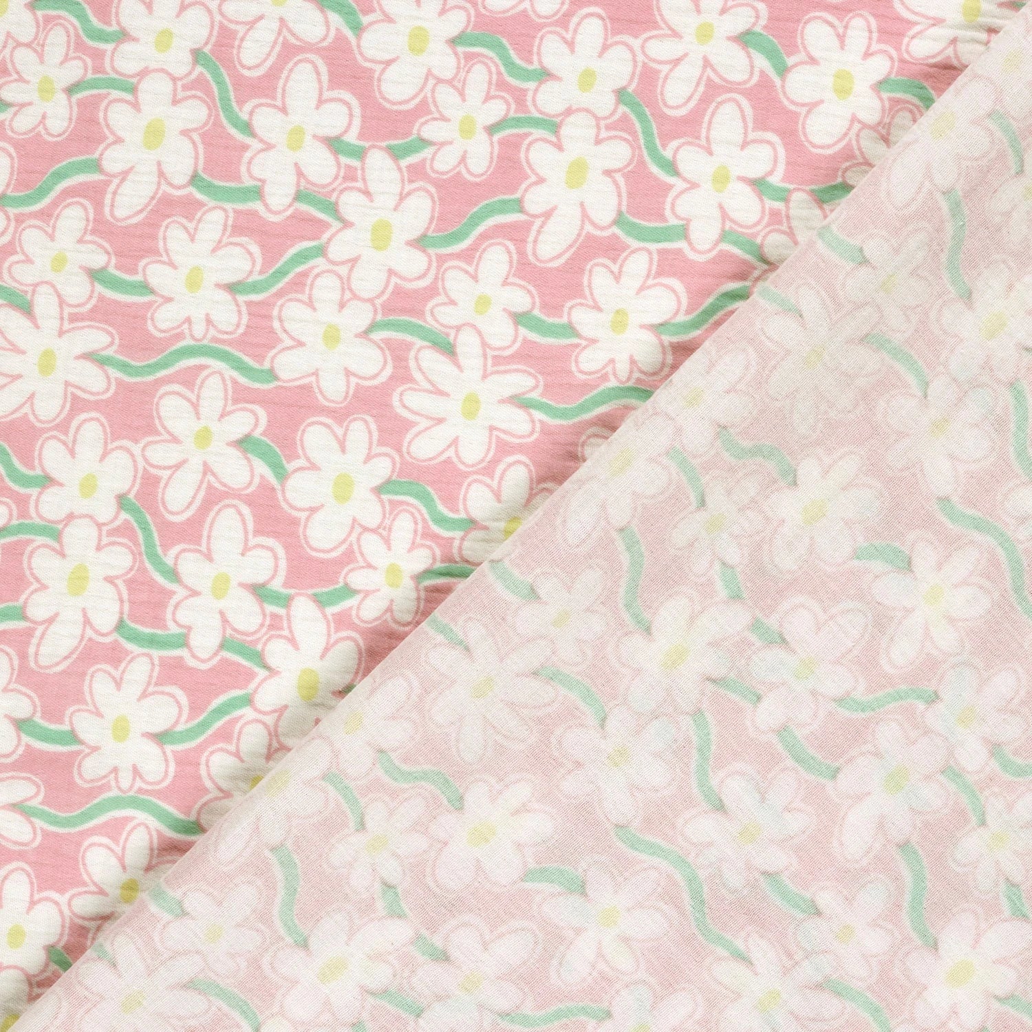 DOUBLE GAZE DE COTON FLEURS ROSE CLAIR - My Little Coupon