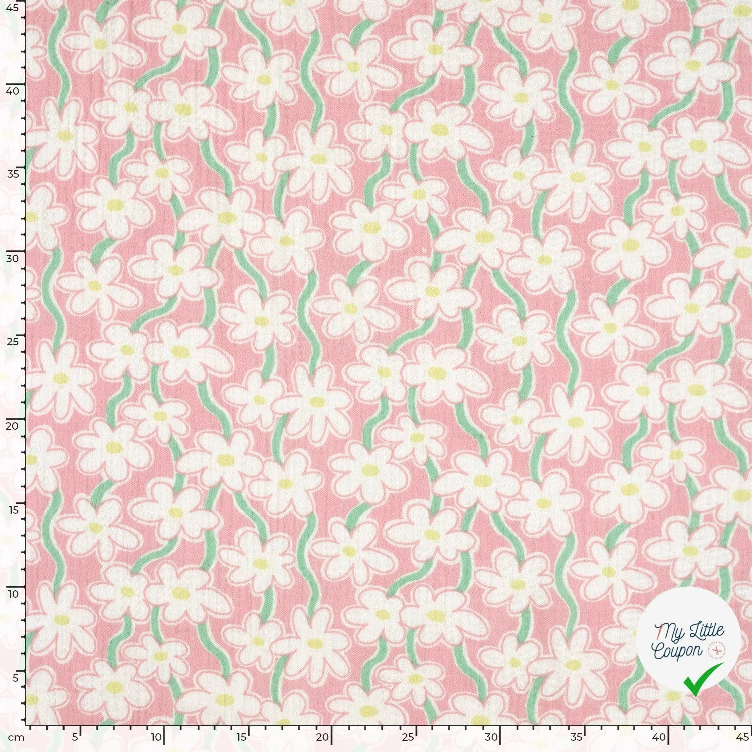 DOUBLE GAZE DE COTON FLEURS ROSE CLAIR - My Little Coupon