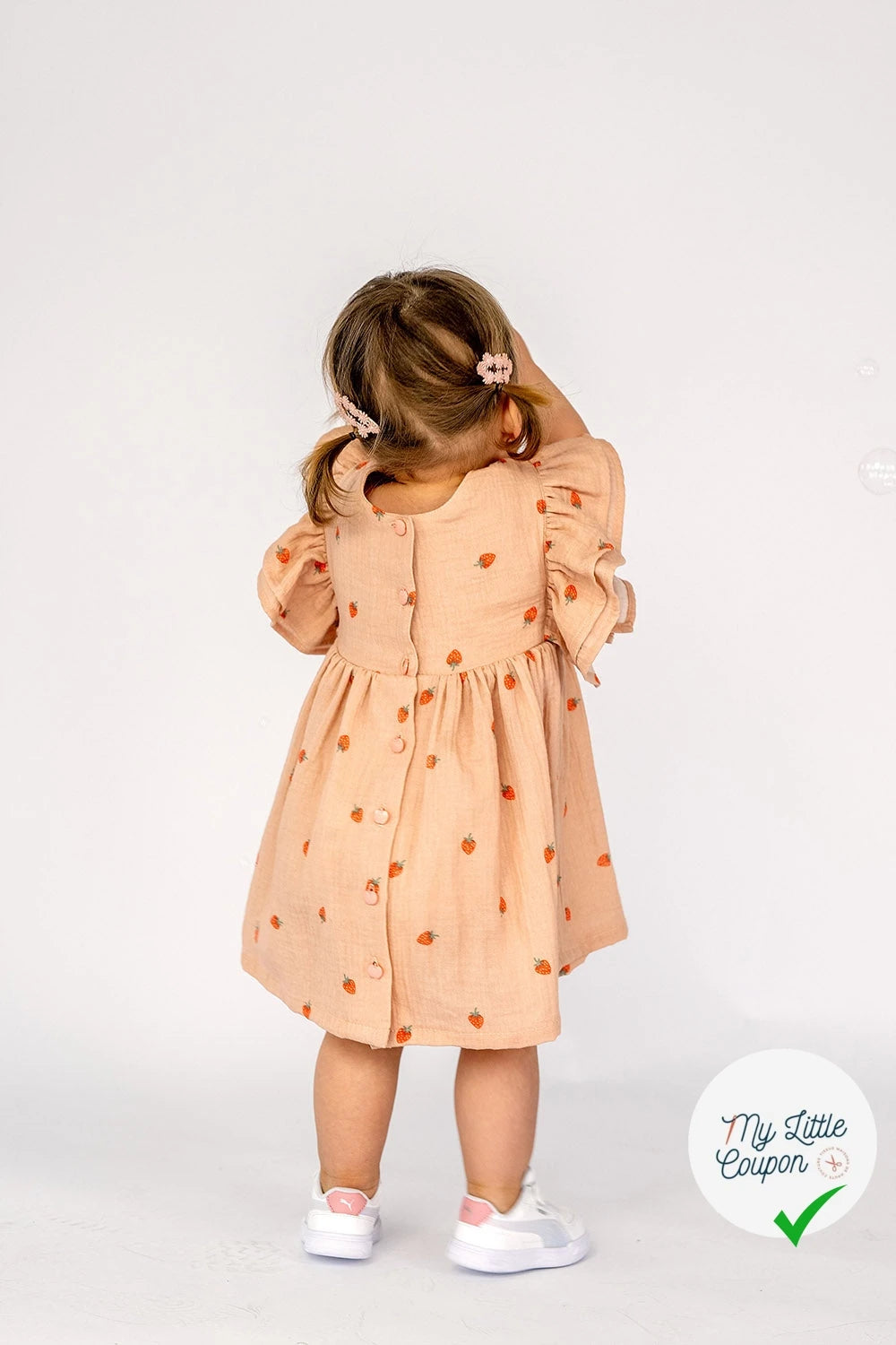 DOUBLE GAZE DE COTON FRAISES VIEUX ROSE - My Little Coupon