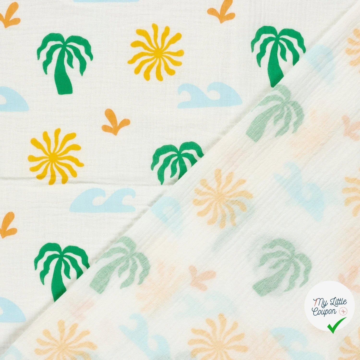 DOUBLE GAZE DE COTON PALMIER BLANC CASSÉ - My Little Coupon
