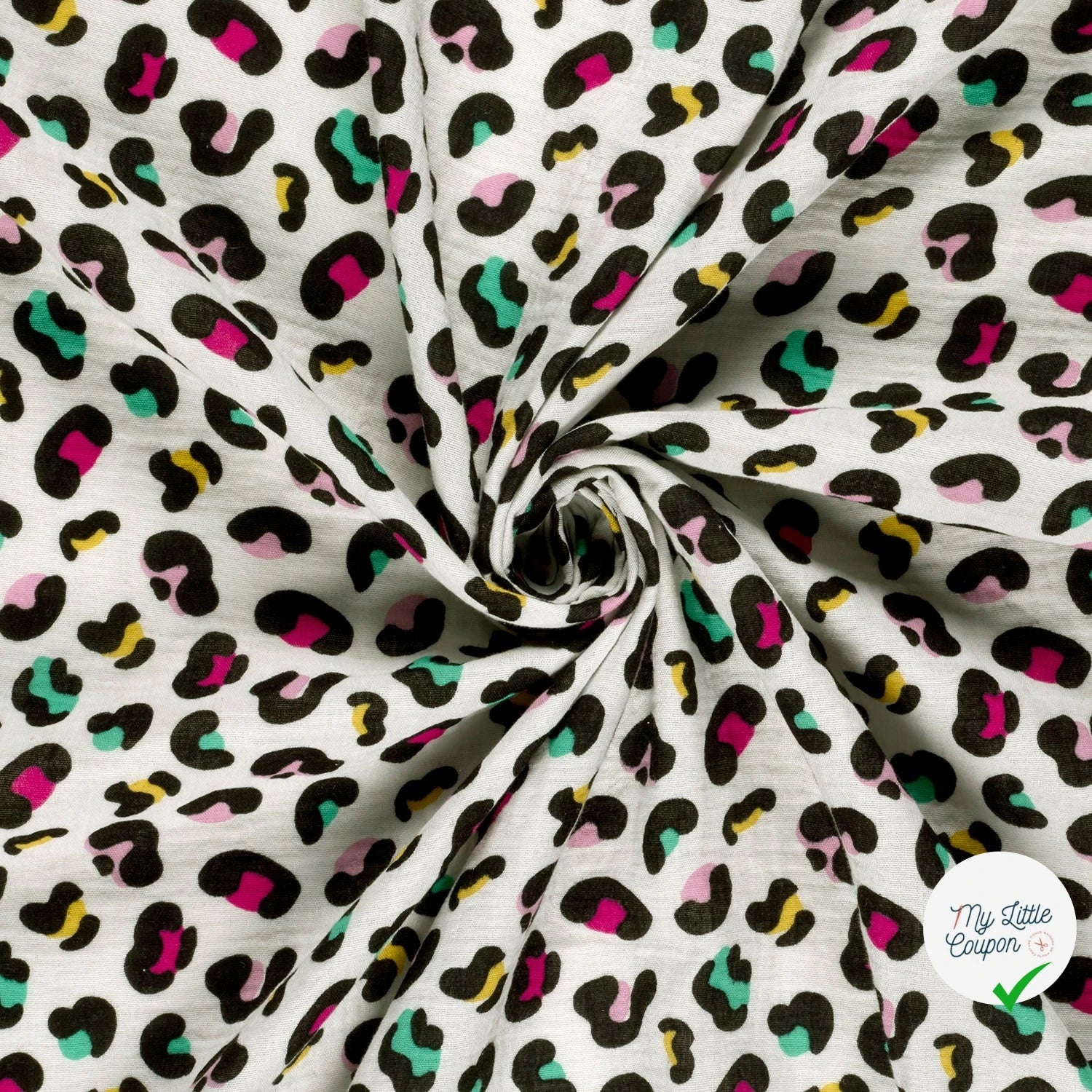 DOUBLE GAZE DE COTON PANTHÈRE BLANC CASSÉ - My Little Coupon