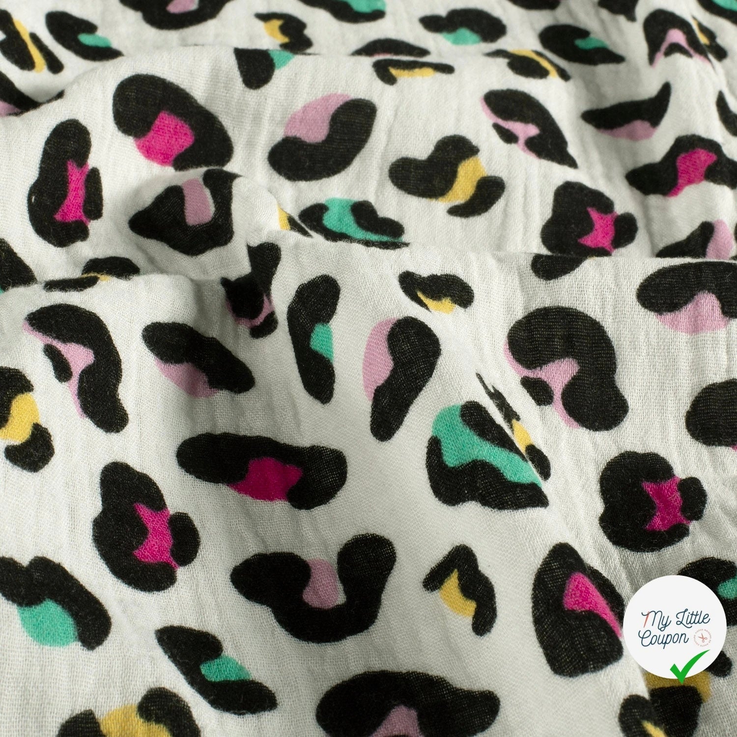 DOUBLE GAZE DE COTON PANTHÈRE BLANC CASSÉ - My Little Coupon