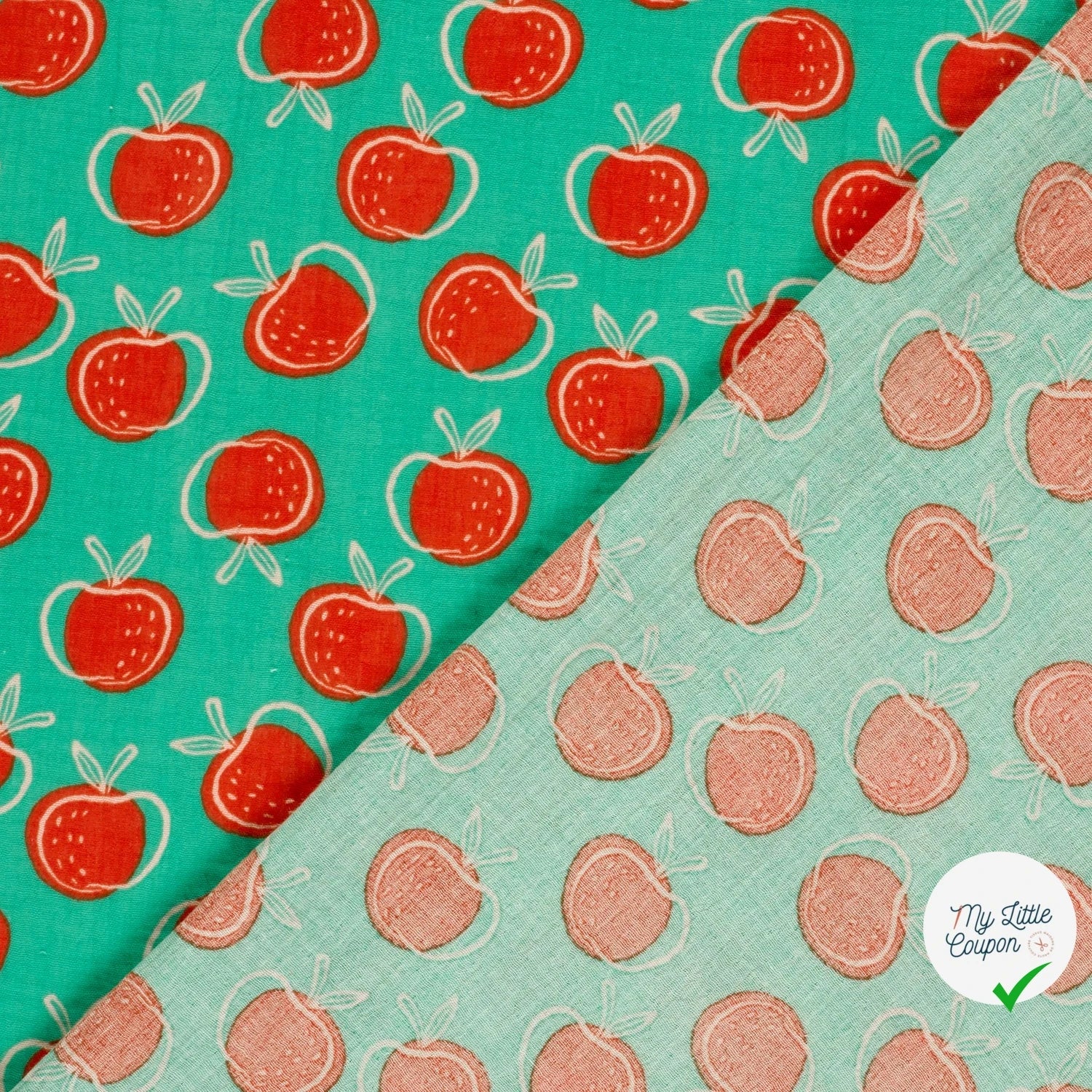 DOUBLE GAZE DE COTON POMMES MENTHE FONCÉE - My Little Coupon