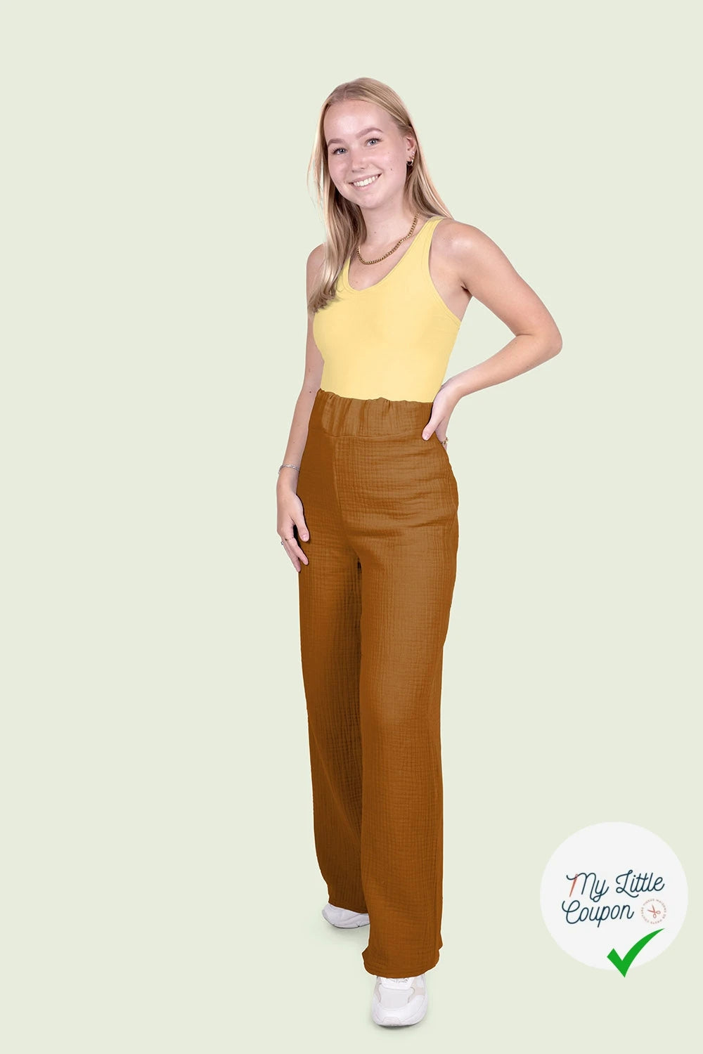DOUBLE GAZE DE COTON UNIE CARAMEL - My Little Coupon