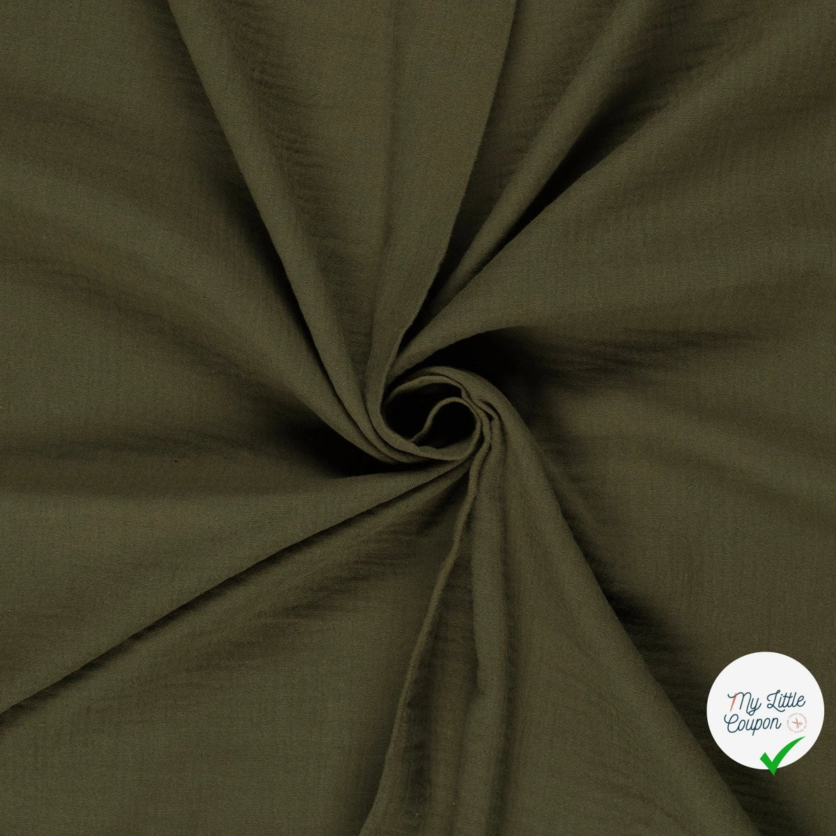 DOUBLE GAZE DE COTON UNIE VERT KAKI - My Little Coupon