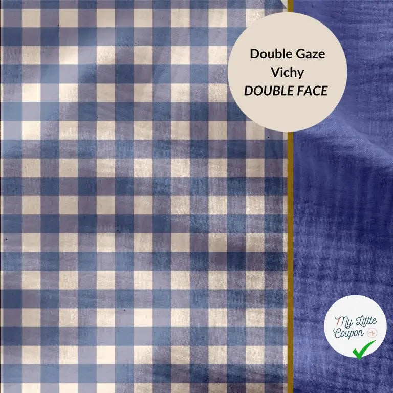 DOUBLE GAZE GAUFREE VICHY AZUR / BLANC CASSE 125 - My Little Coupon