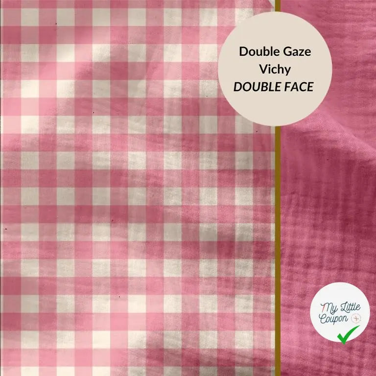 DOUBLE GAZE GAUFREE VICHY BONBON / BLANC CASSE 125 - My Little Coupon