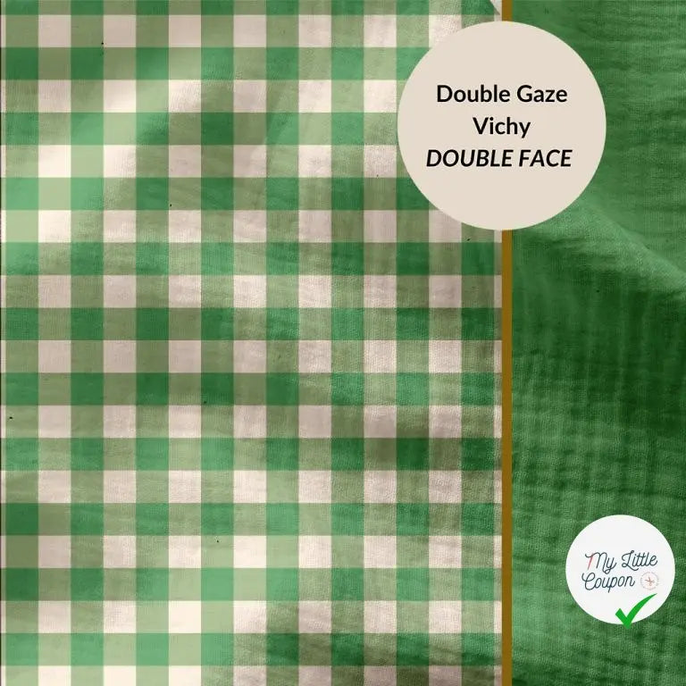 DOUBLE GAZE GAUFREE VICHY TREFLE / BLANC CASSE 125 - My Little Coupon