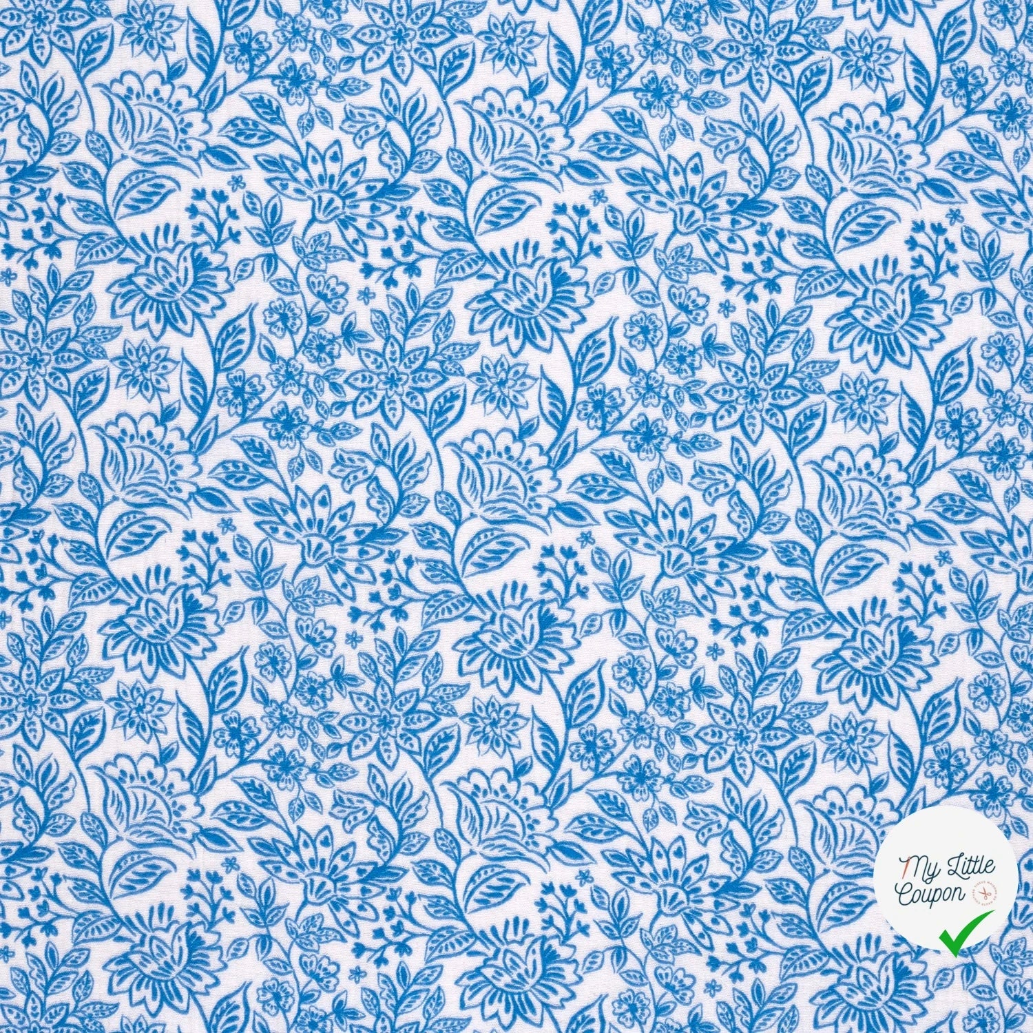 DOUBLE GAZE TISSU IMPRIMÉ FLEURS INDIGO - My Little Coupon