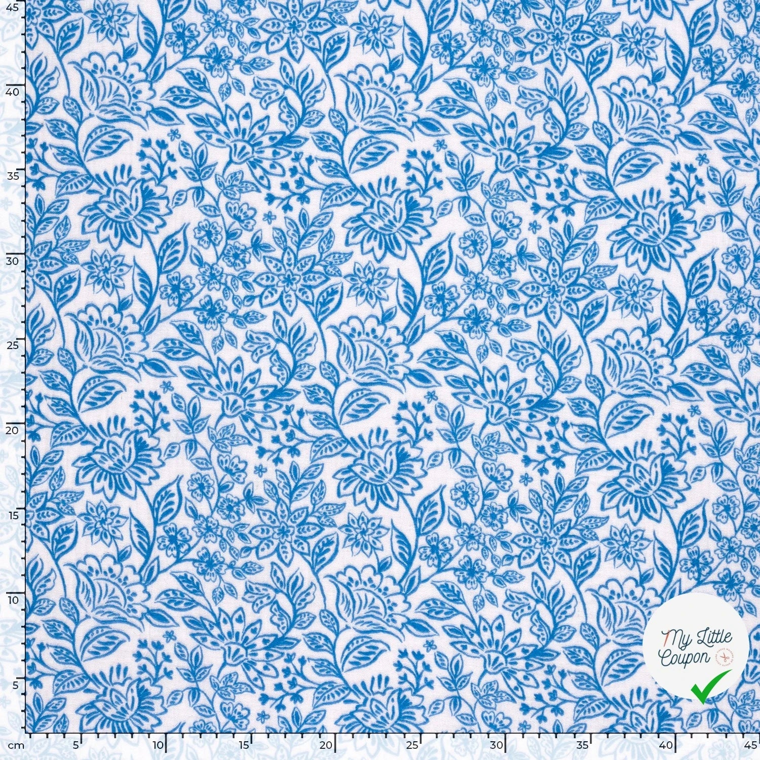 DOUBLE GAZE TISSU IMPRIMÉ FLEURS INDIGO - My Little Coupon