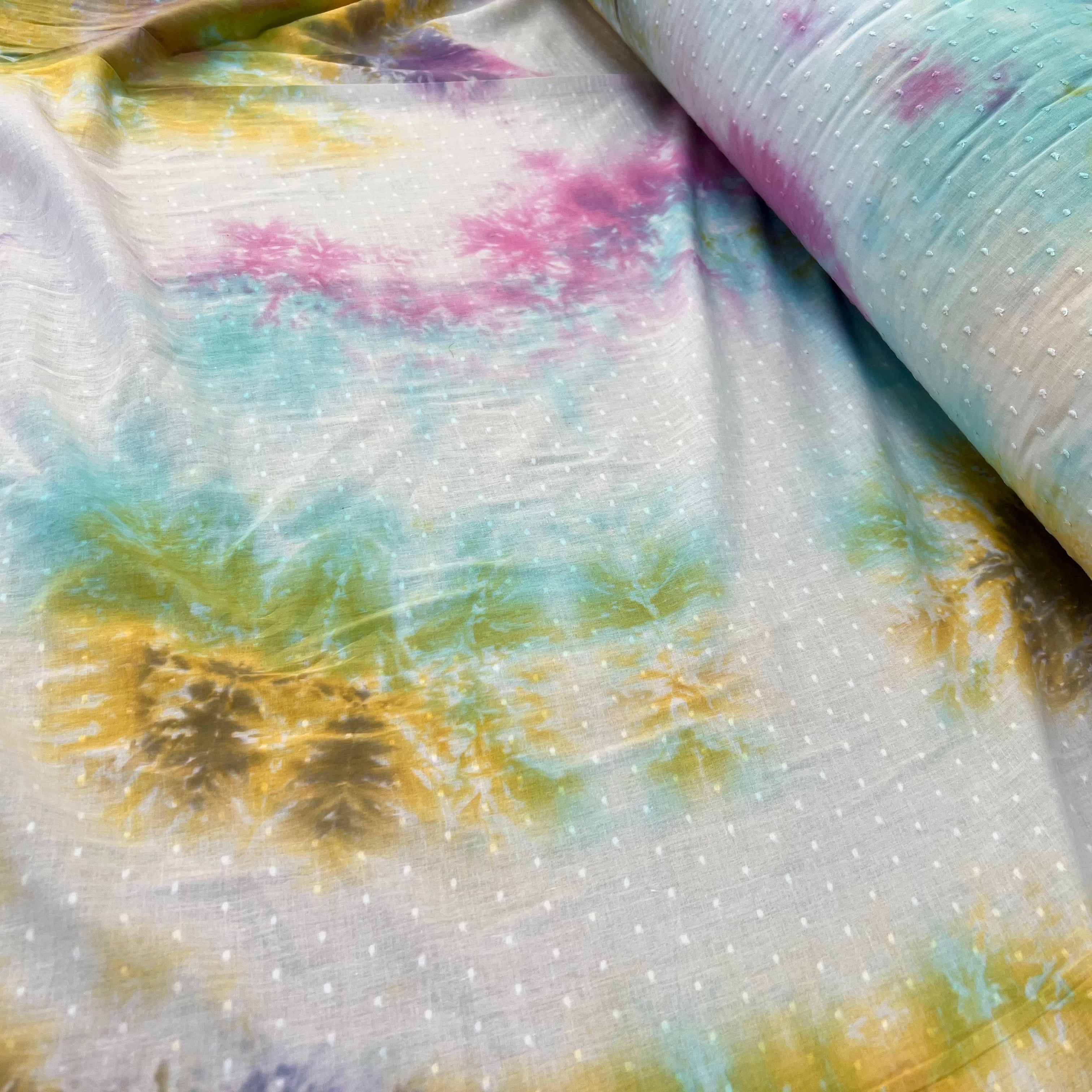 DOUBLE GAZE TYE AND DYE ARC EN CIEL PLUMETIS COTON ORGANIQUE CERTIFICATION GOTS - My Little Coupon