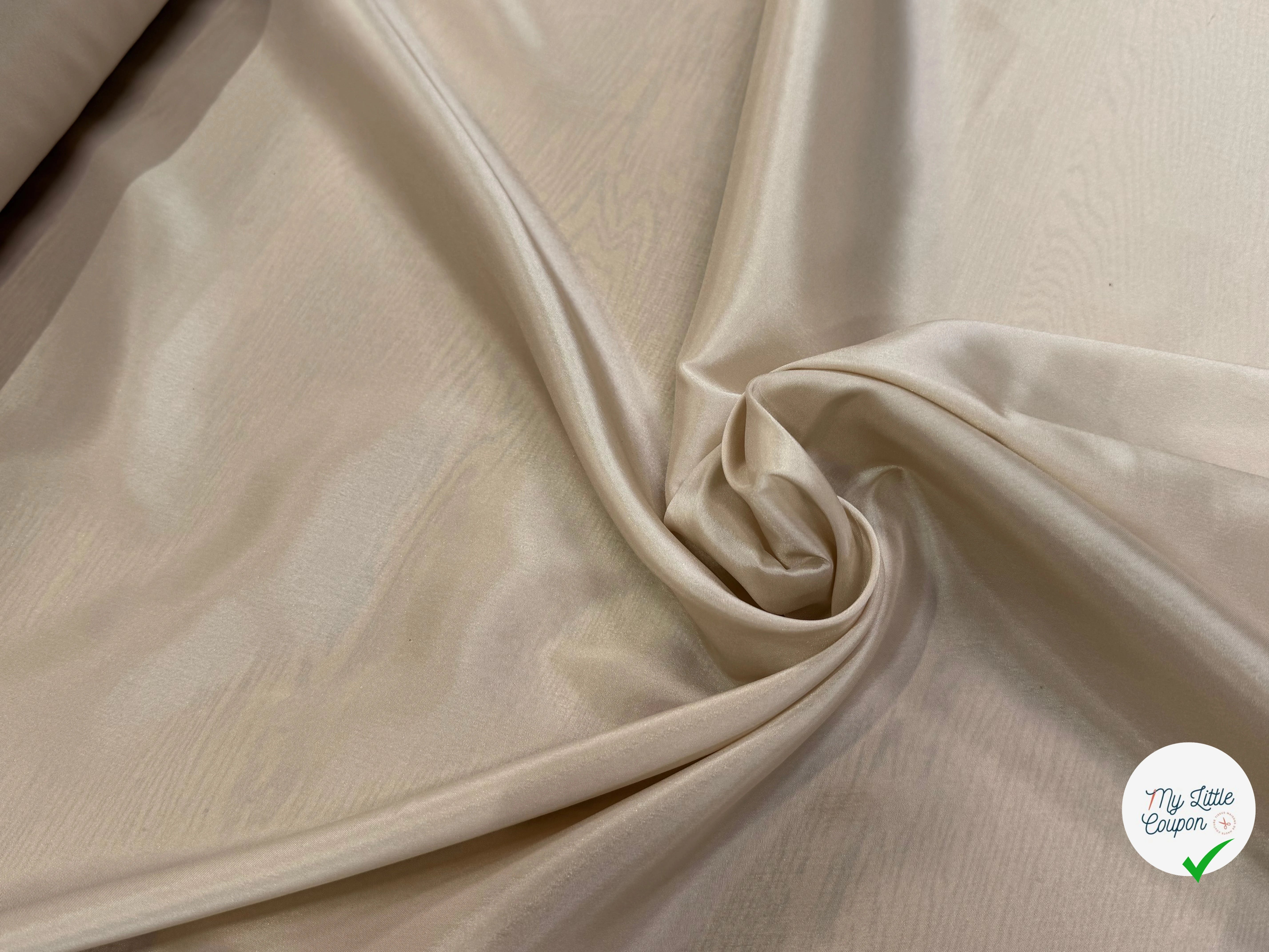 DOUBLURE 62% ACETATE STRETCH BEIGE CREME LÉGÈREMENT SATINÉE - My Little Coupon