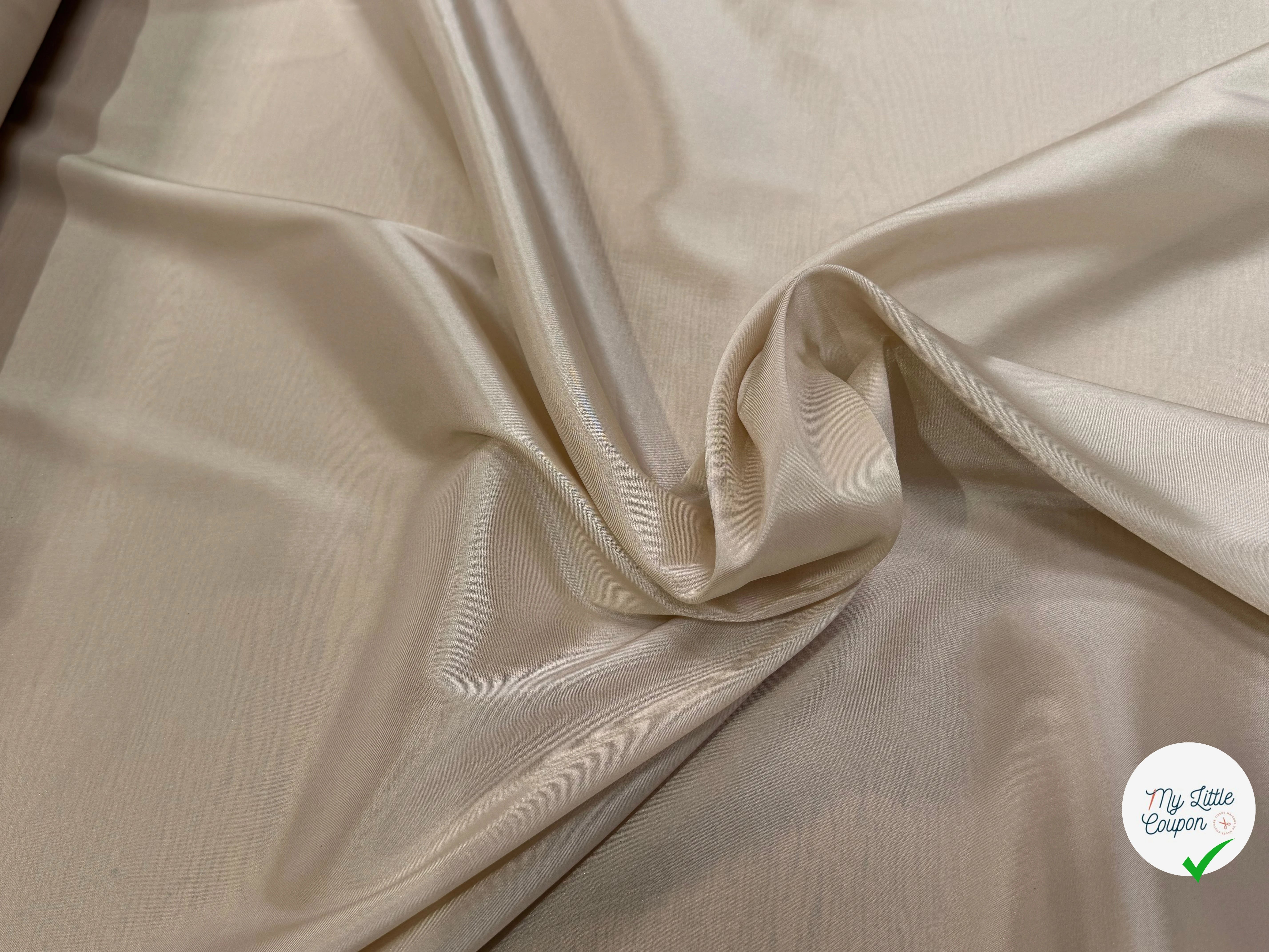 DOUBLURE 62% ACETATE STRETCH BEIGE CREME LÉGÈREMENT SATINÉE - My Little Coupon