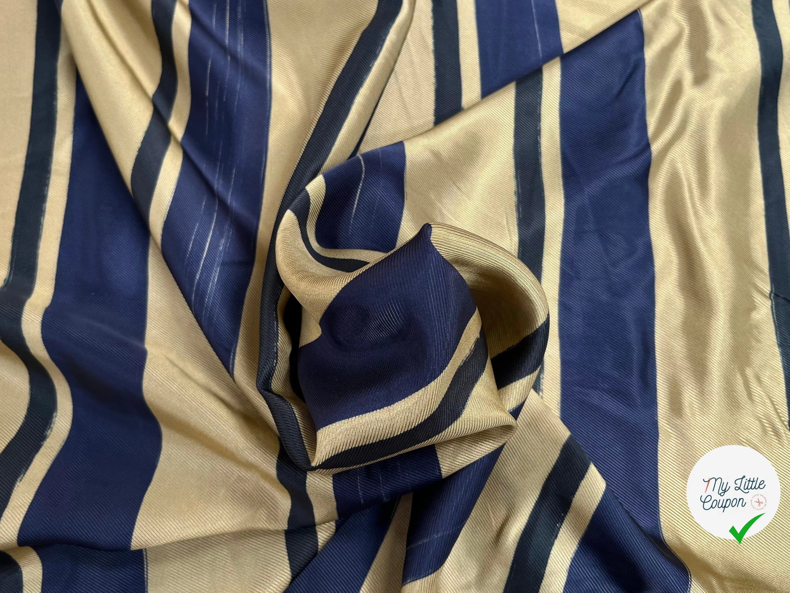 DOUBLURE POLYESTER GROSSE RAYURE BLEU MARON NOIR - My Little Coupon