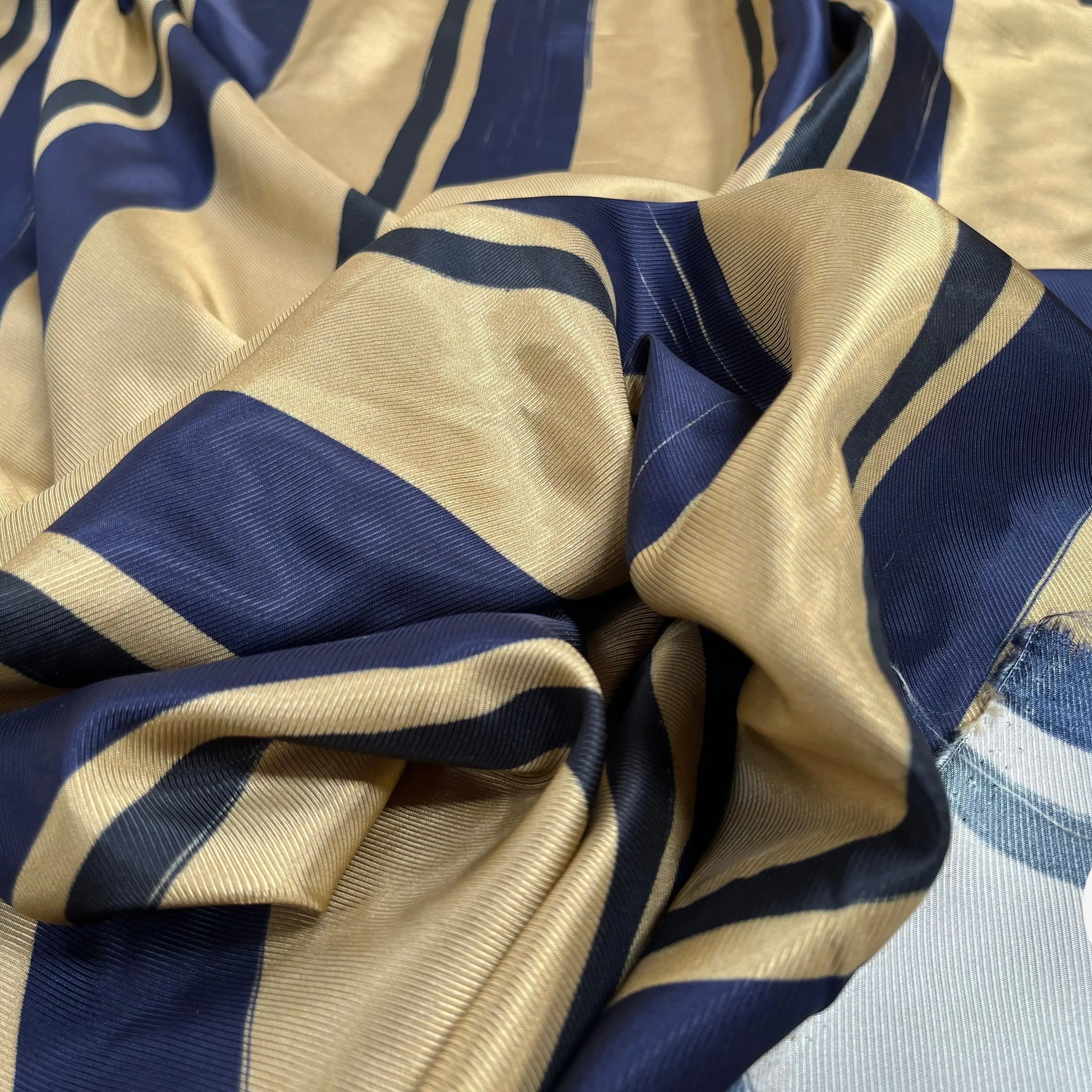 DOUBLURE POLYESTER GROSSE RAYURE BLEU MARON NOIR - My Little Coupon