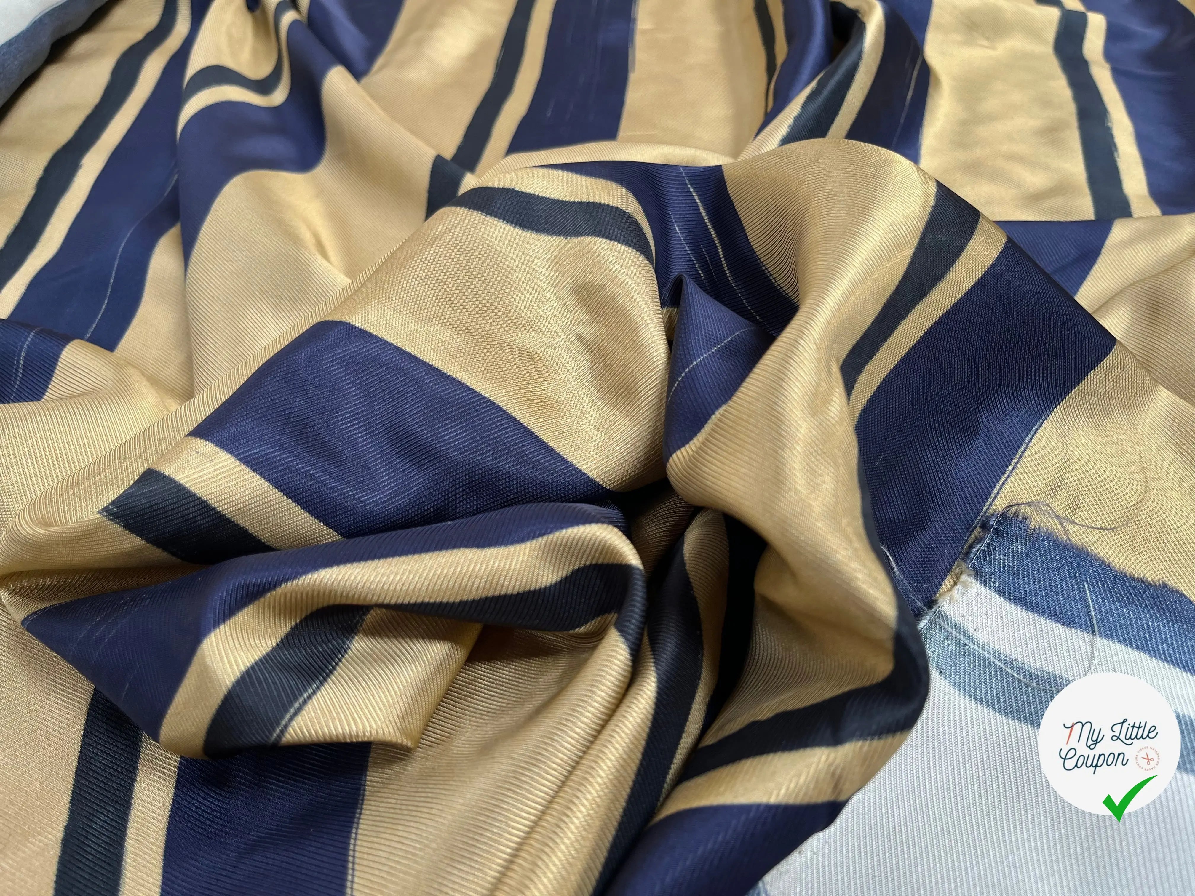 DOUBLURE POLYESTER GROSSE RAYURE BLEU MARON NOIR - My Little Coupon