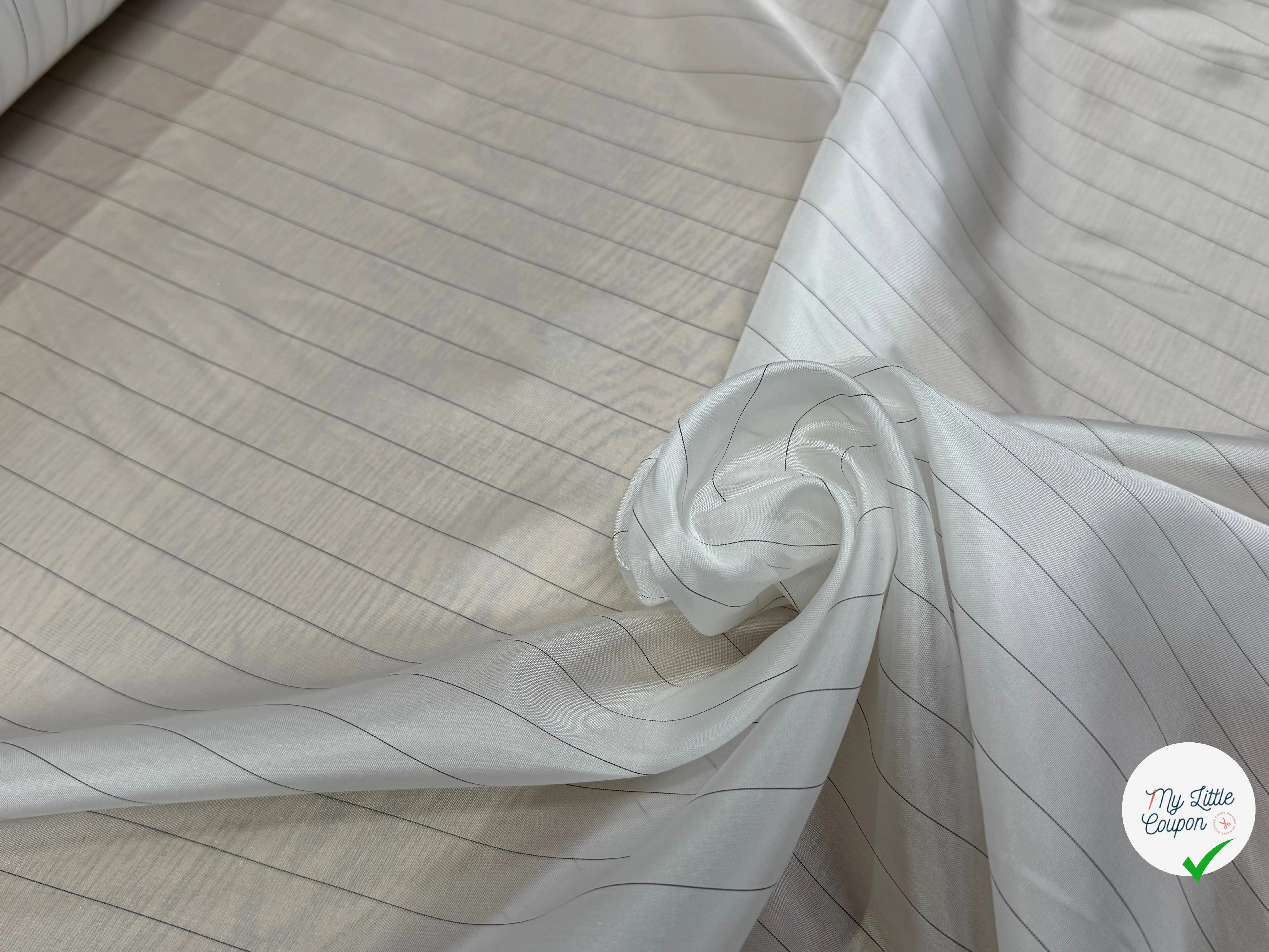 DOUBLURE VISCOSE FINE IVOIRE À FINE RAYURES NOIRES - My Little Coupon