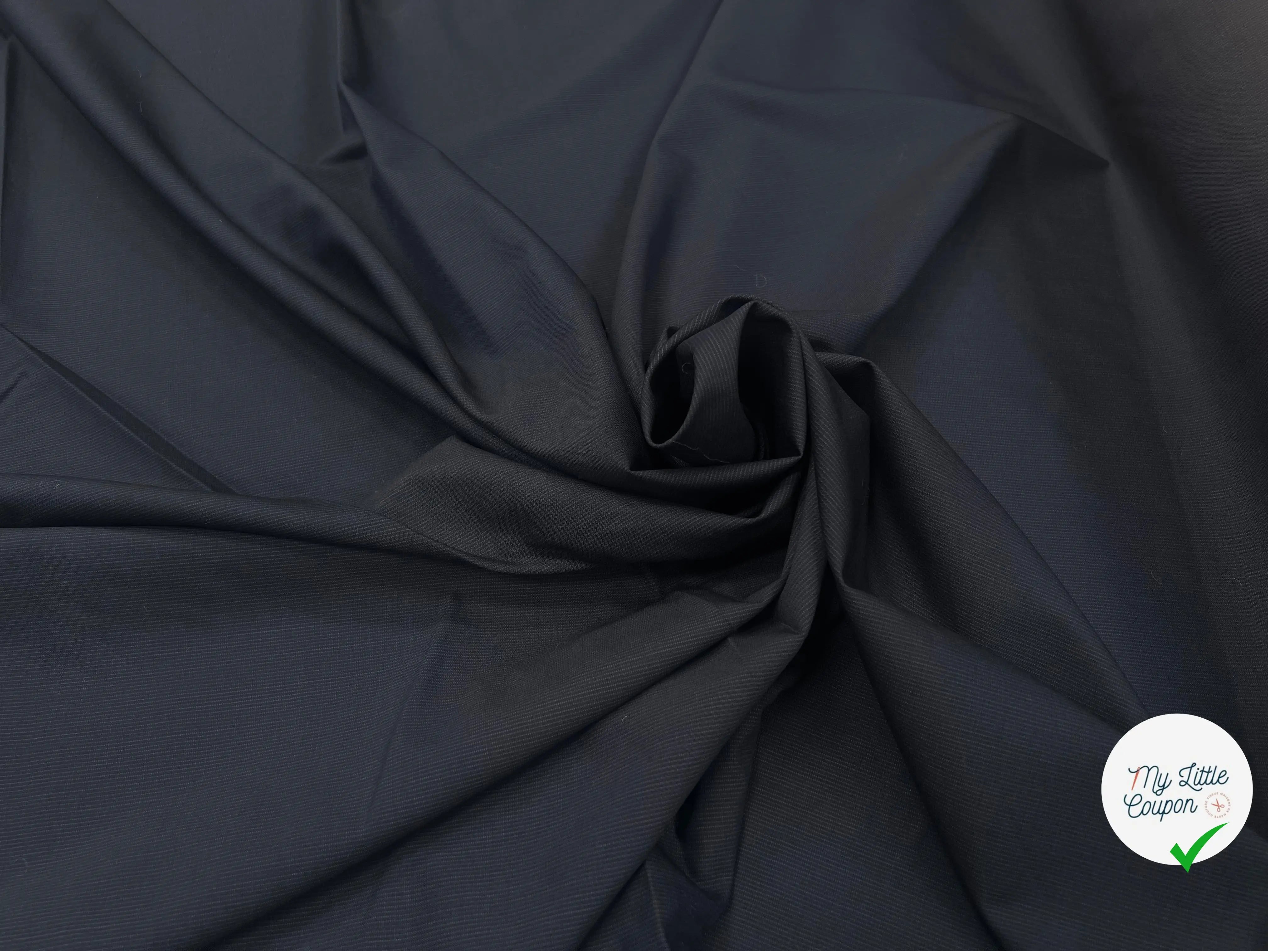 DRAPERIE 100% LAINE VIERGE BLEU NUIT RAYÉE FINES RAYURES - My Little Coupon