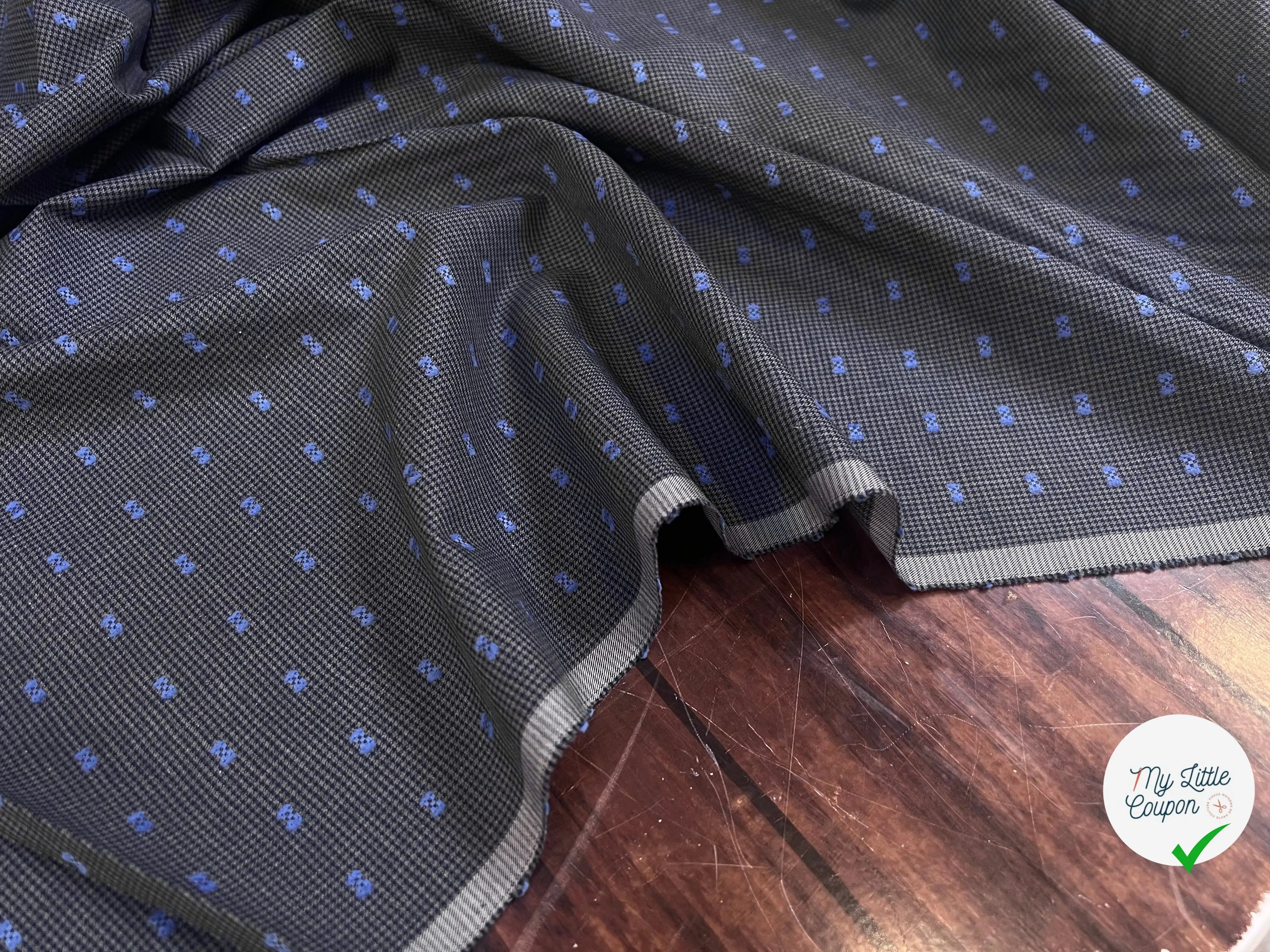 DRAPERIE COTON PIED DE POULE PLUMETIS BLEU - My Little Coupon