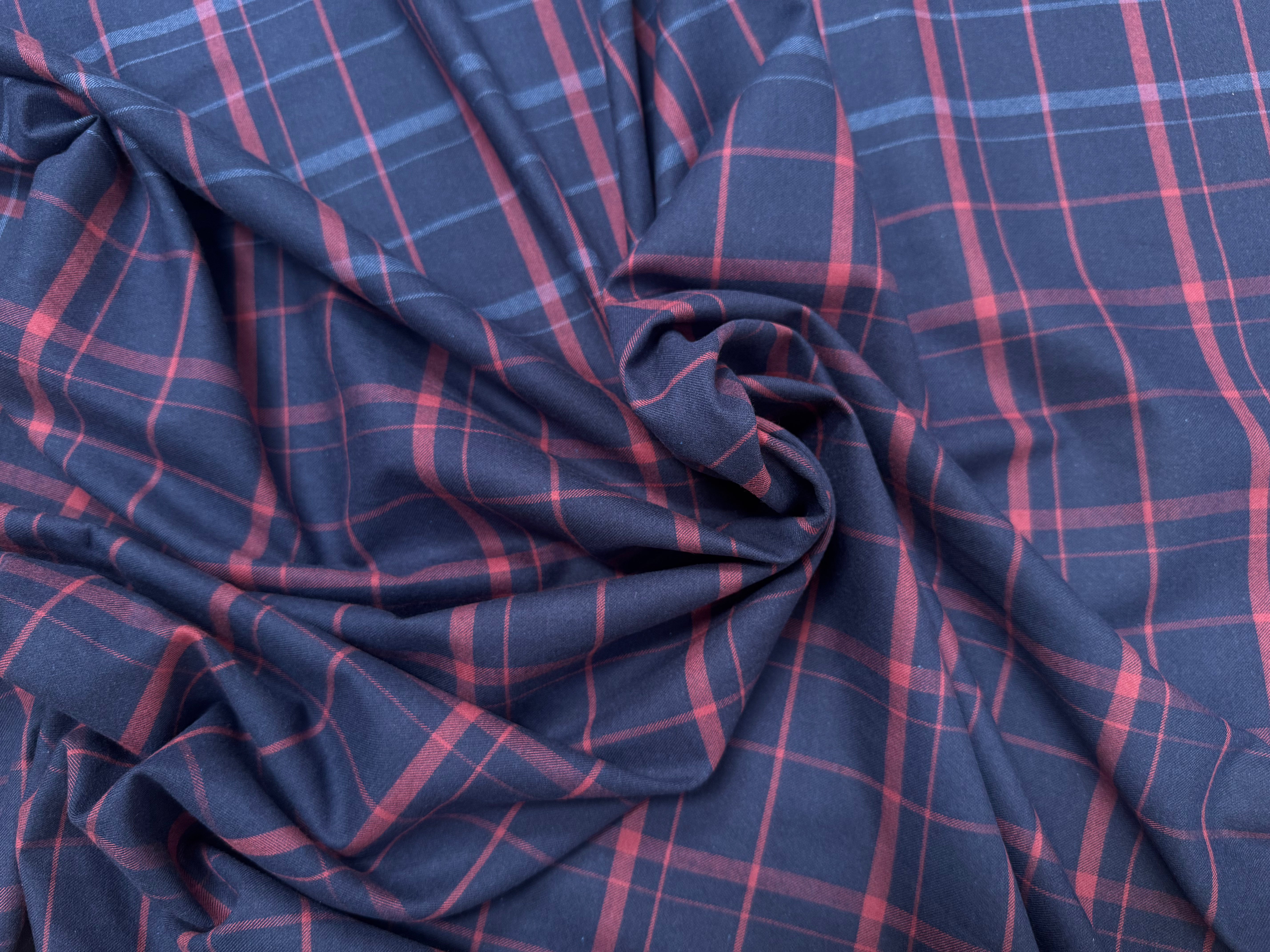 DRAPERIE COTON TRAPPEUR MARINE CARREAUX ROUGE - My Little Coupon