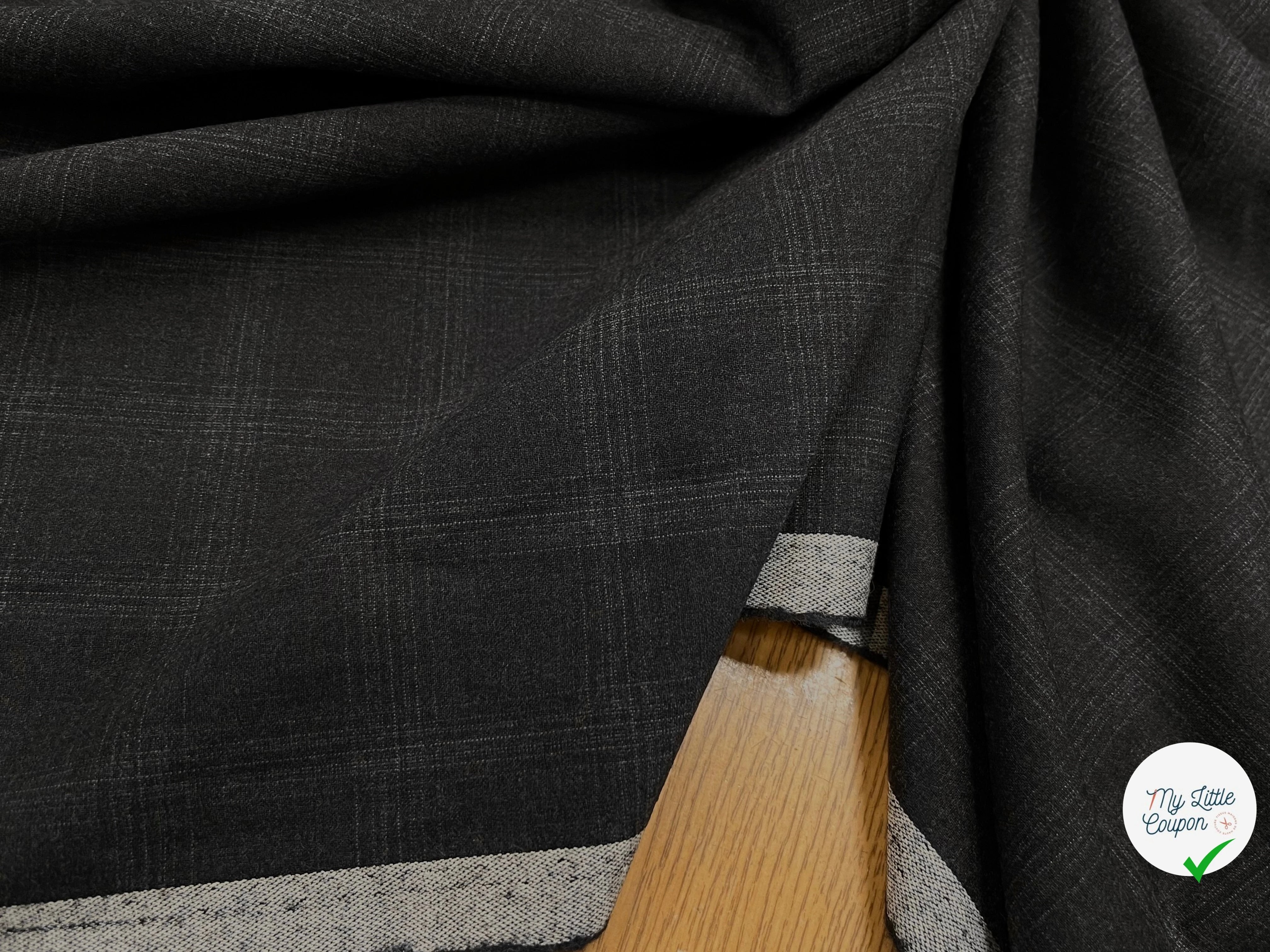 DRAPERIE DE LAINE À CARREAUX GRIS NOIR FONCÉ DEPERLANTE - My Little Coupon