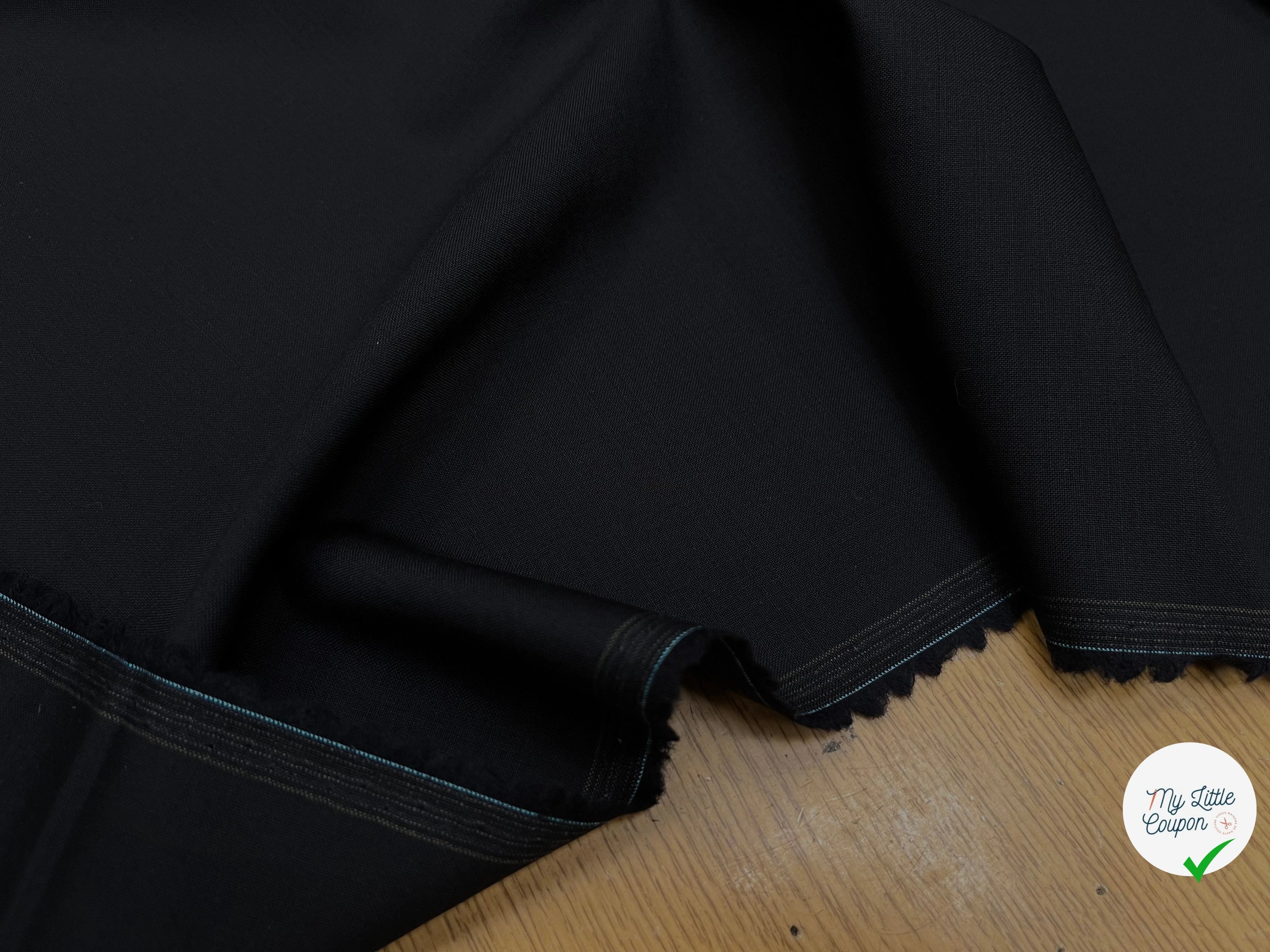 DRAPERIE DE LAINE BLEU NUIT FONCÉ DEPERLANTE FILS MULTICOLORES SUR LES LISIÈRES - My Little Coupon