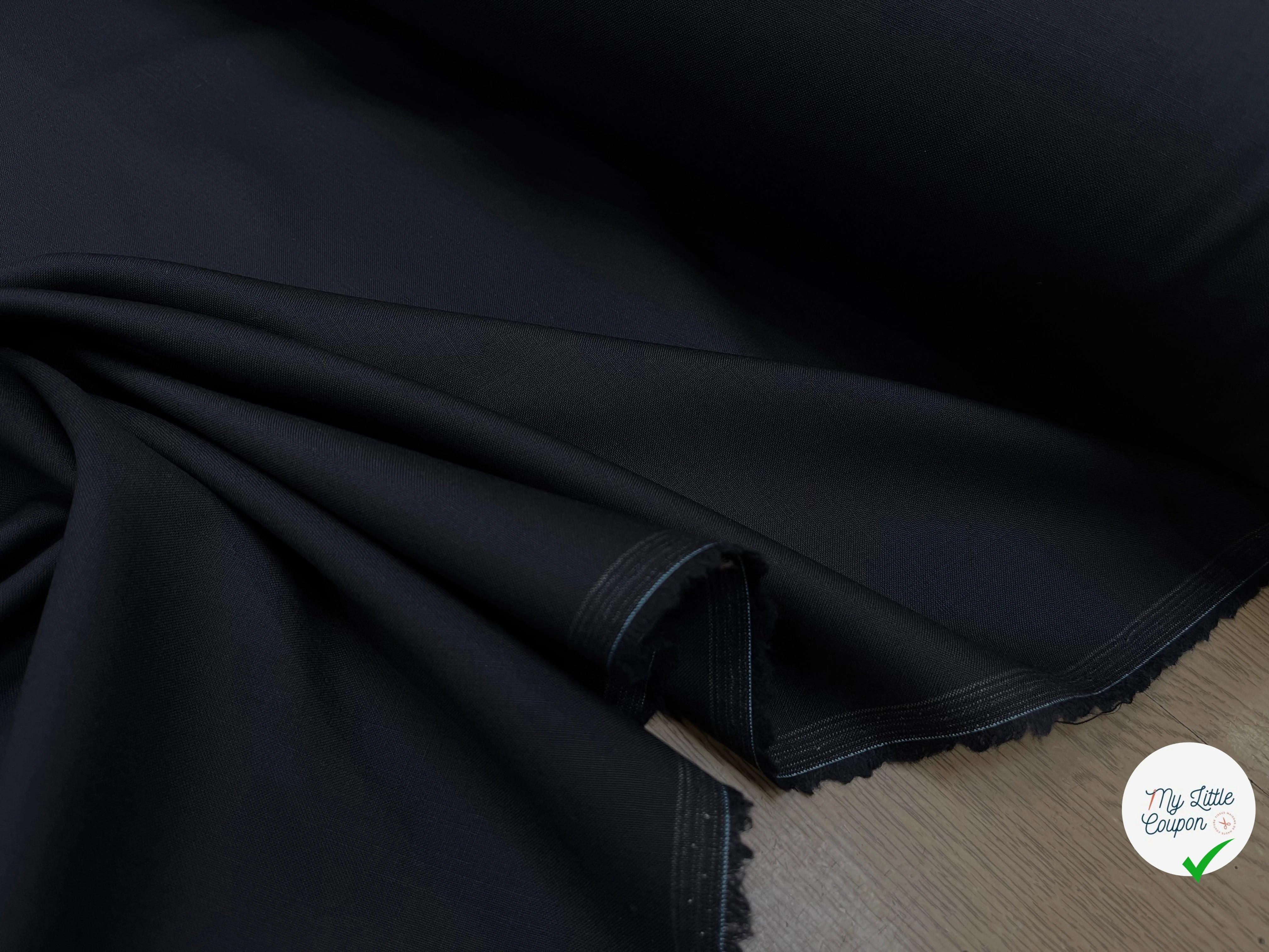 DRAPERIE DE LAINE BLEU NUIT FONCÉ DEPERLANTE FILS MULTICOLORES SUR LES LISIÈRES - My Little Coupon