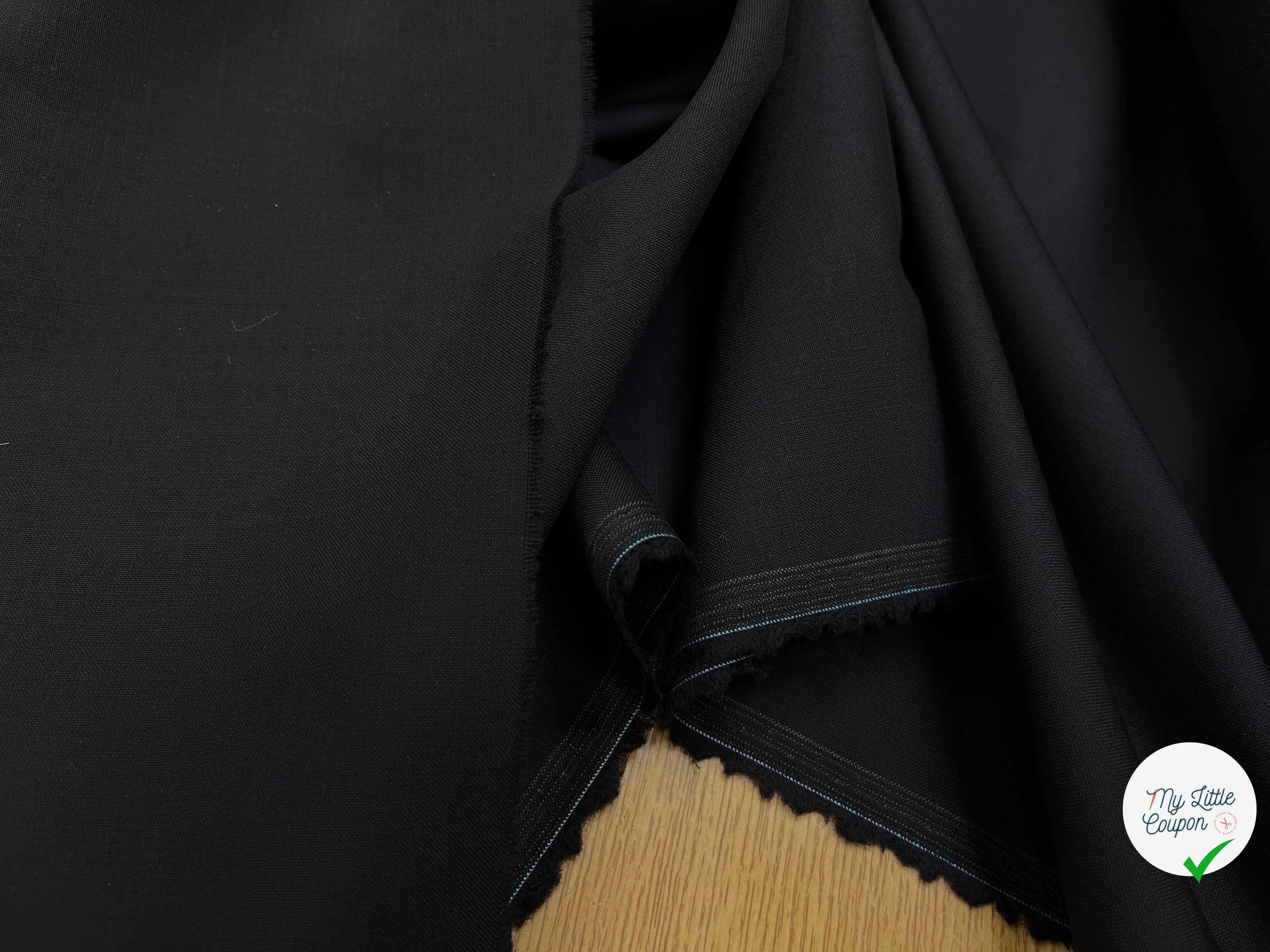 DRAPERIE DE LAINE BLEU NUIT FONCÉ DEPERLANTE FILS MULTICOLORES SUR LES LISIÈRES - My Little Coupon