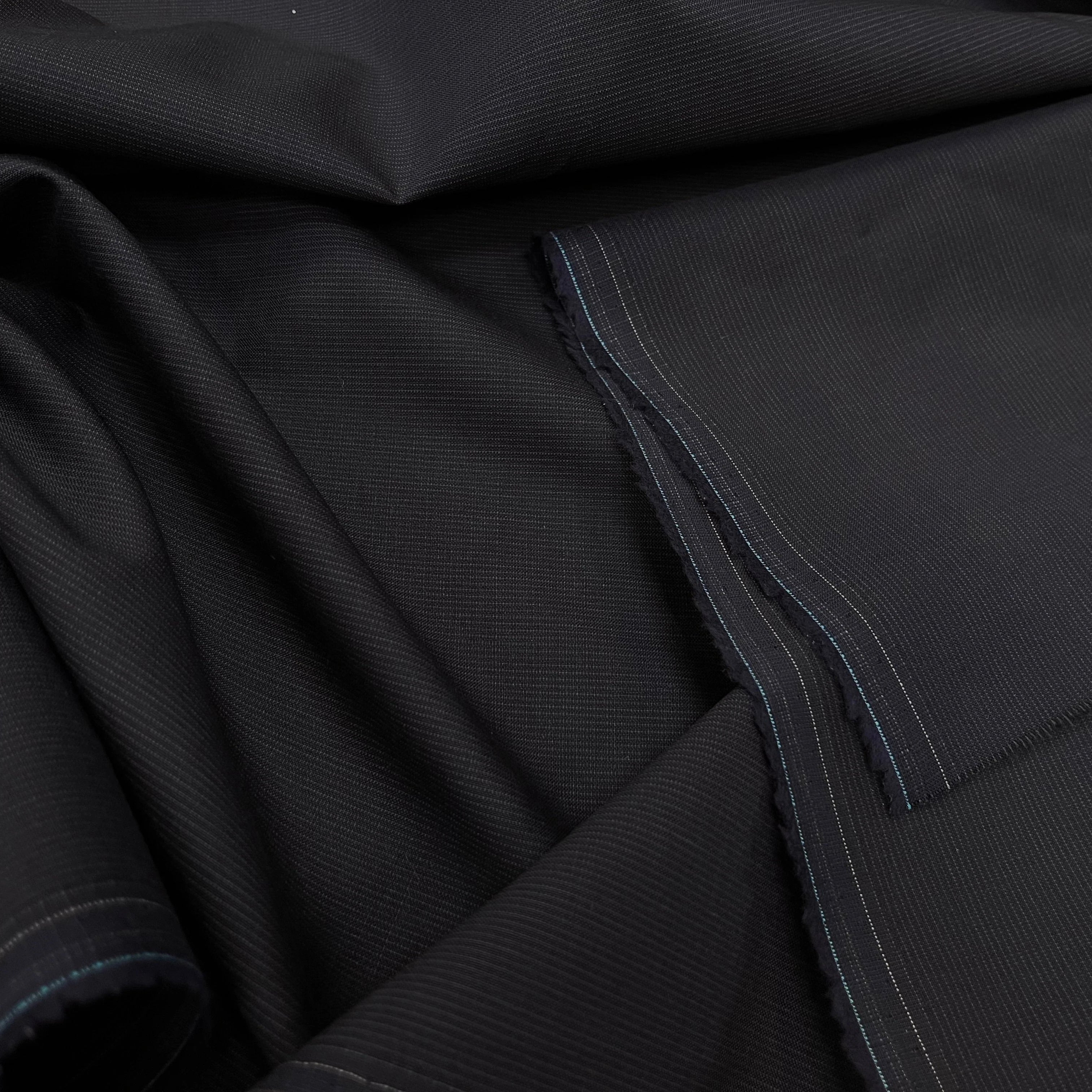 DRAPERIE DE LAINE DEPERLANTE BLEU NUIT GRIS FILS MULTICOLORES SUR LES LISIÈRES - My Little Coupon