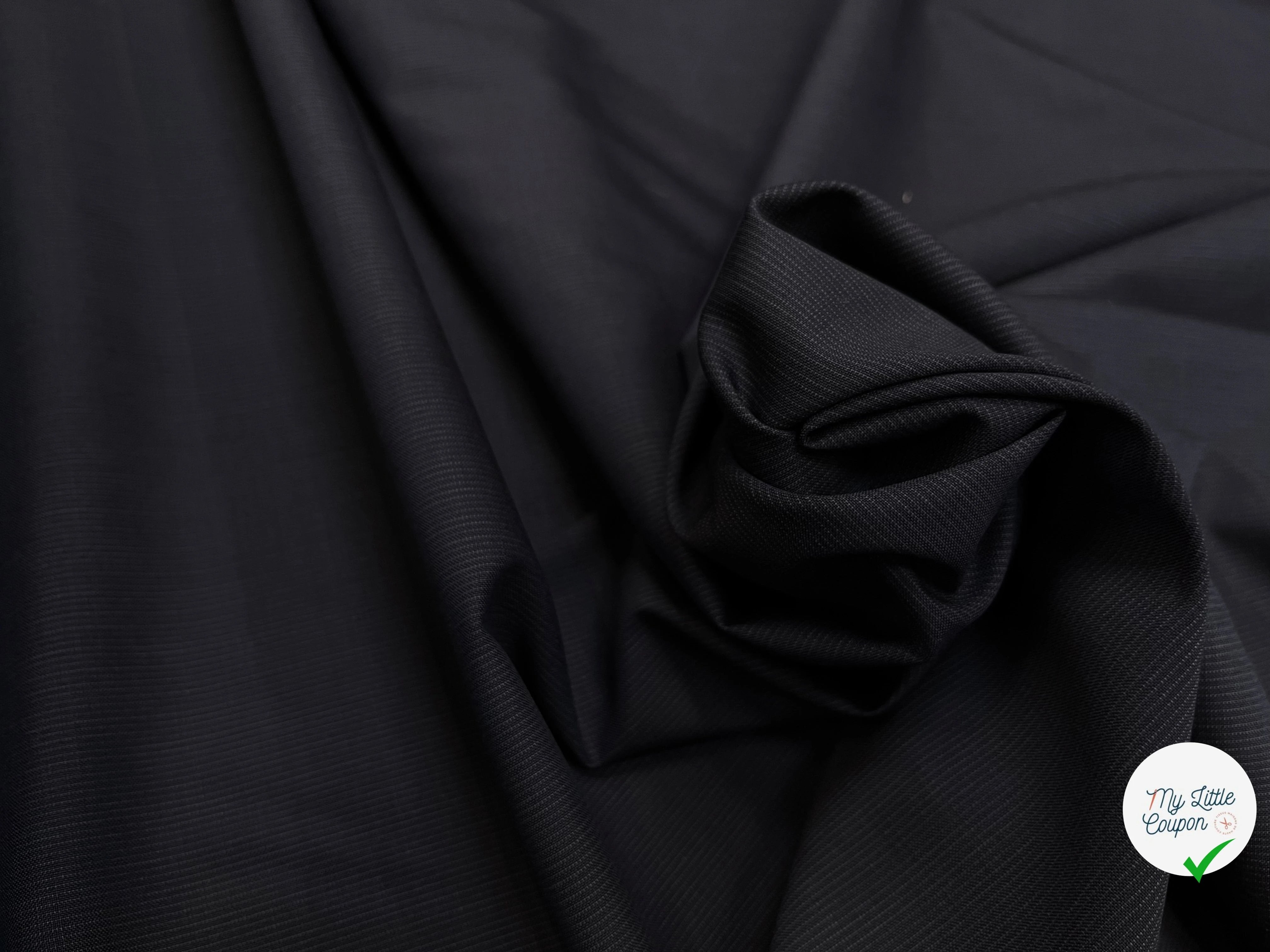 DRAPERIE DE LAINE DEPERLANTE BLEU NUIT GRIS FILS MULTICOLORES SUR LES LISIÈRES - My Little Coupon