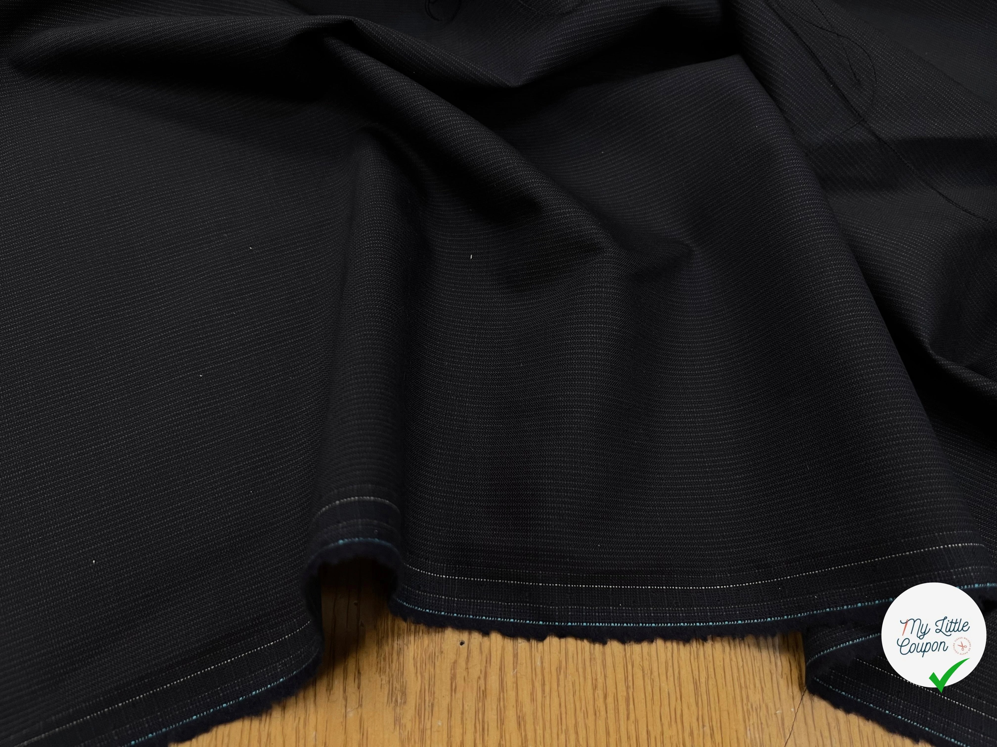 DRAPERIE DE LAINE DEPERLANTE BLEU NUIT GRIS FILS MULTICOLORES SUR LES LISIÈRES - My Little Coupon